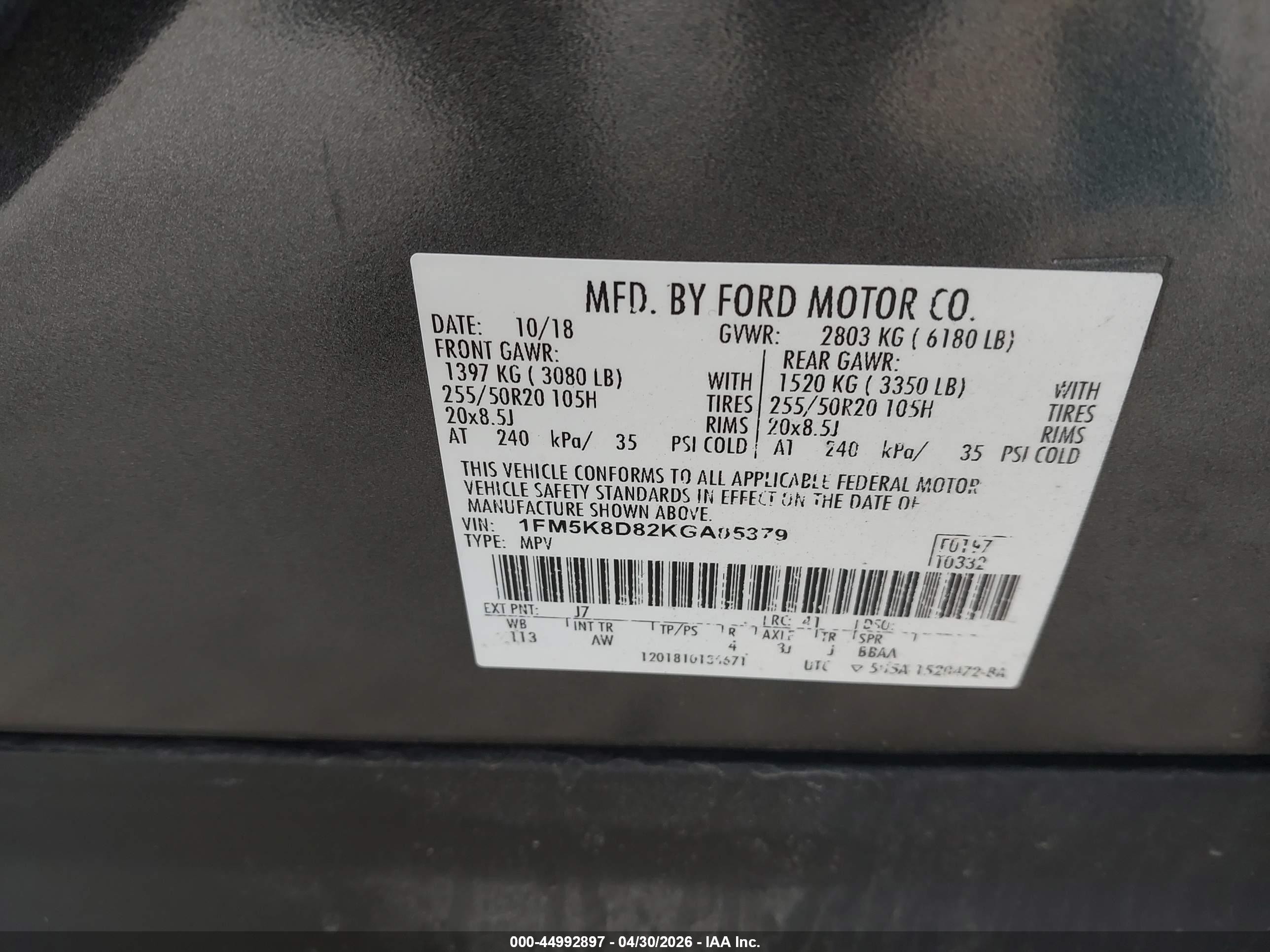 2019 Ford Explorer Xlt Gray vin: 1FM5K8D82KGA05379