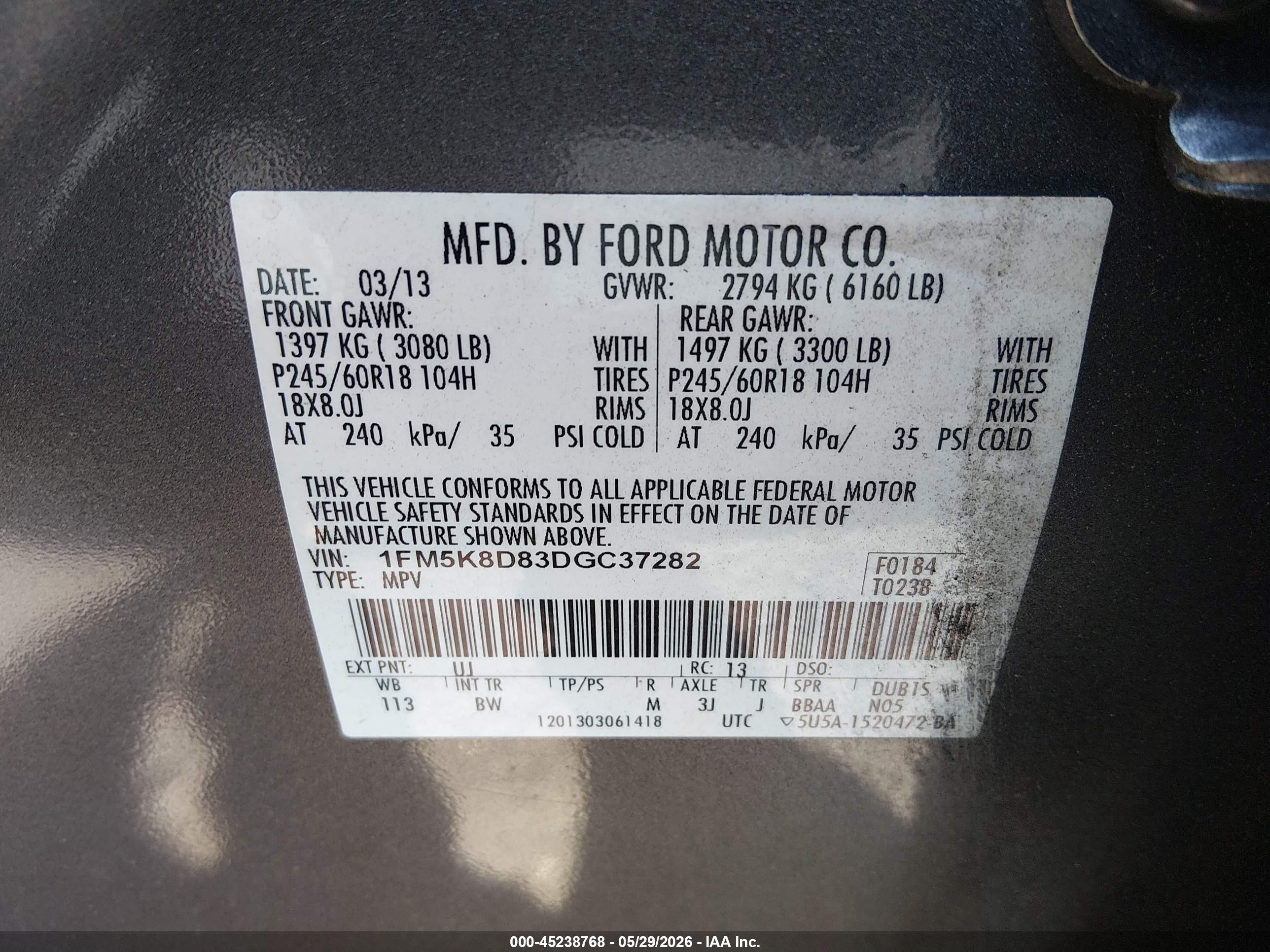 2013 Ford Explorer Xlt Gray vin: 1FM5K8D83DGC37282