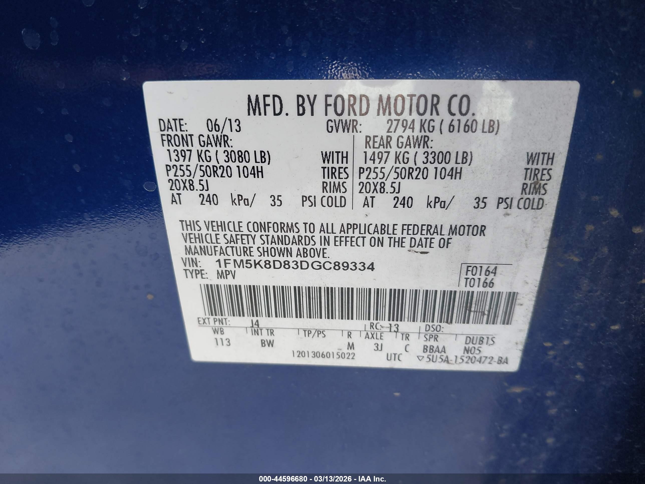2013 Ford Explorer Xlt Blue vin: 1FM5K8D83DGC89334