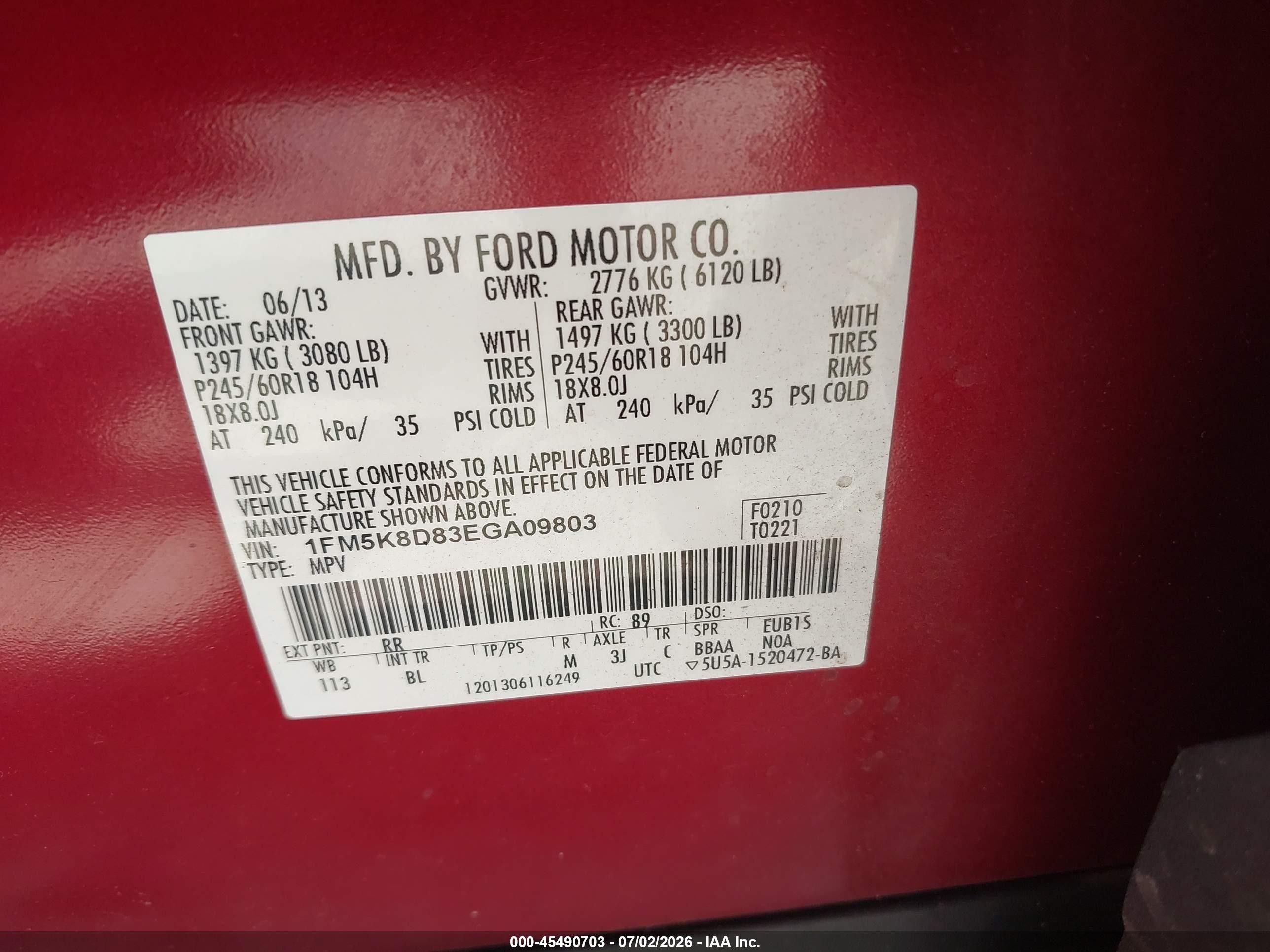 2014 Ford Explorer Xlt Red vin: 1FM5K8D83EGA09803