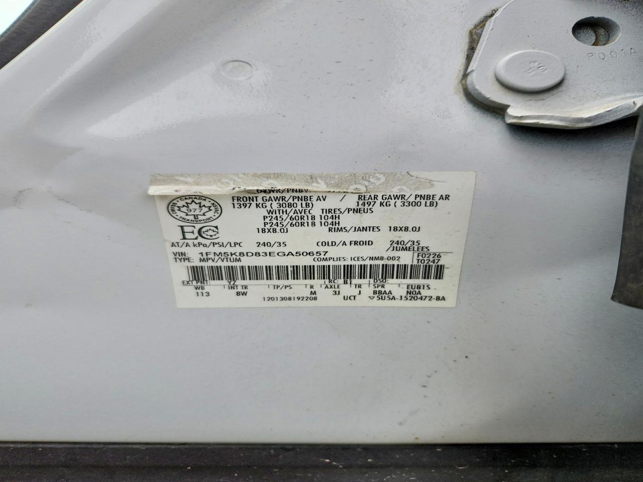 2014 Ford Explorer Xlt White vin: 1FM5K8D83EGA50657
