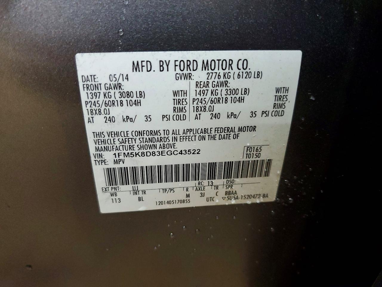 2014 Ford Explorer Xlt Gray vin: 1FM5K8D83EGC43522