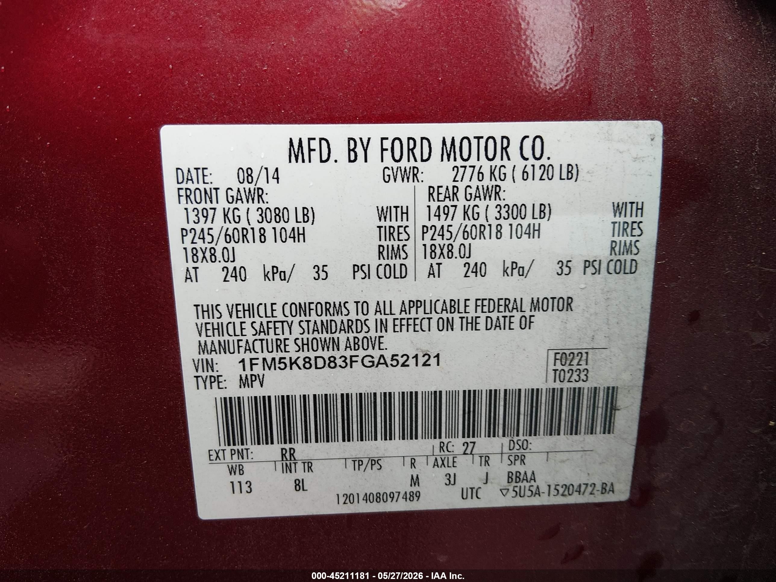 2015 Ford Explorer Xlt Red vin: 1FM5K8D83FGA52121