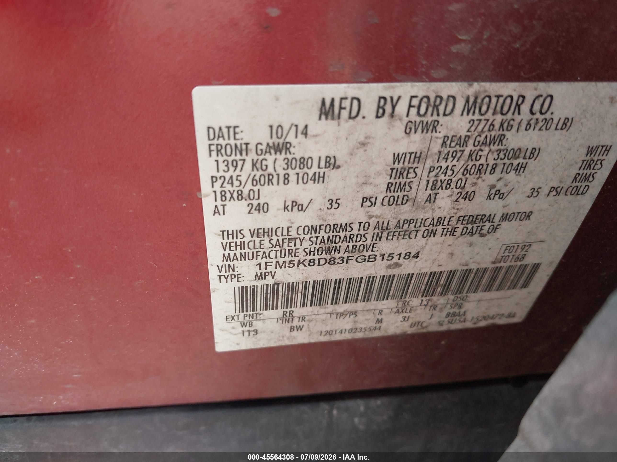 2015 Ford Explorer Xlt Red vin: 1FM5K8D83FGB15184