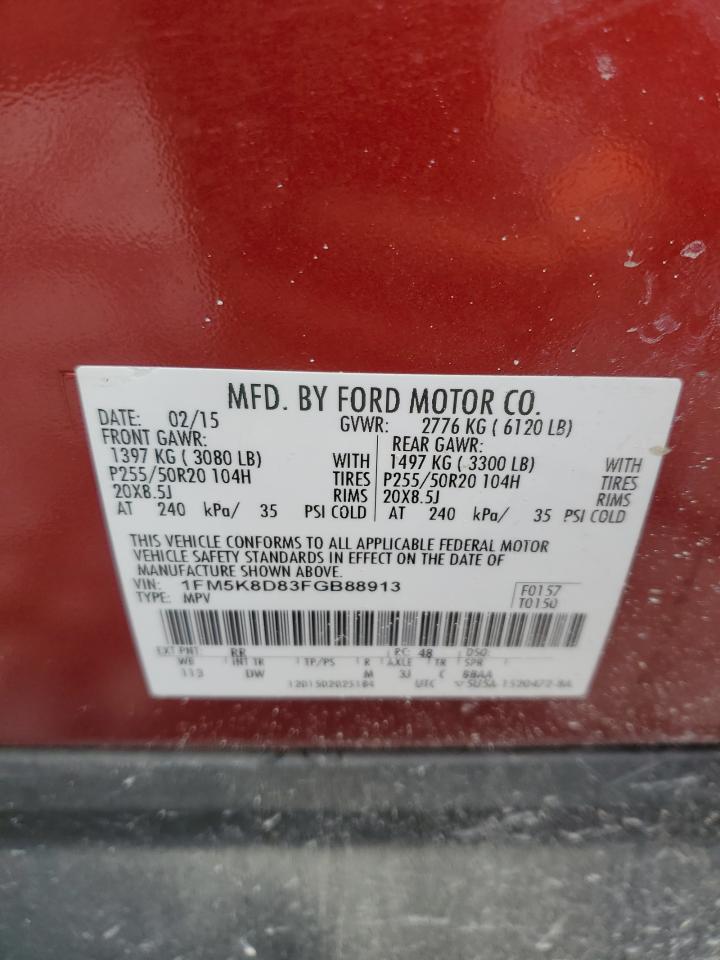 2015 Ford Explorer Xlt Red vin: 1FM5K8D83FGB88913
