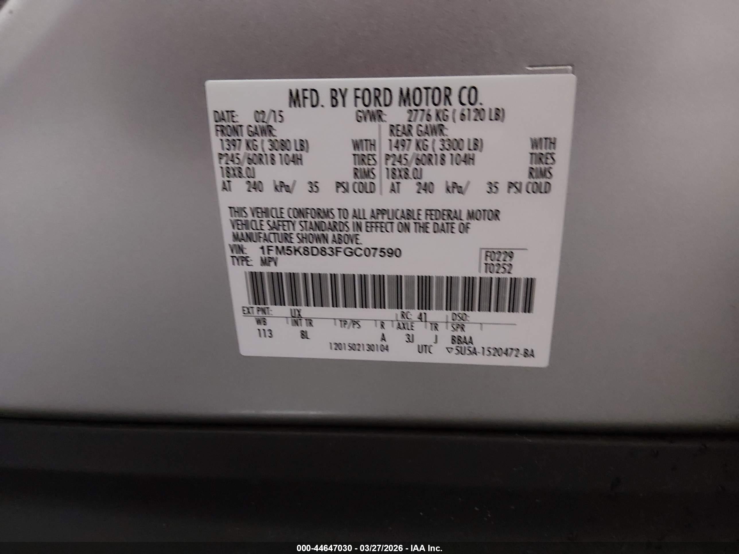 2015 Ford Explorer Xlt Gray vin: 1FM5K8D83FGC07590