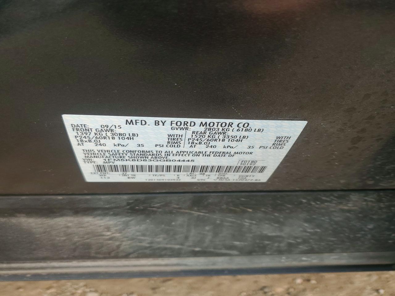 2016 Ford Explorer Xlt Gray vin: 1FM5K8D83GGB04445