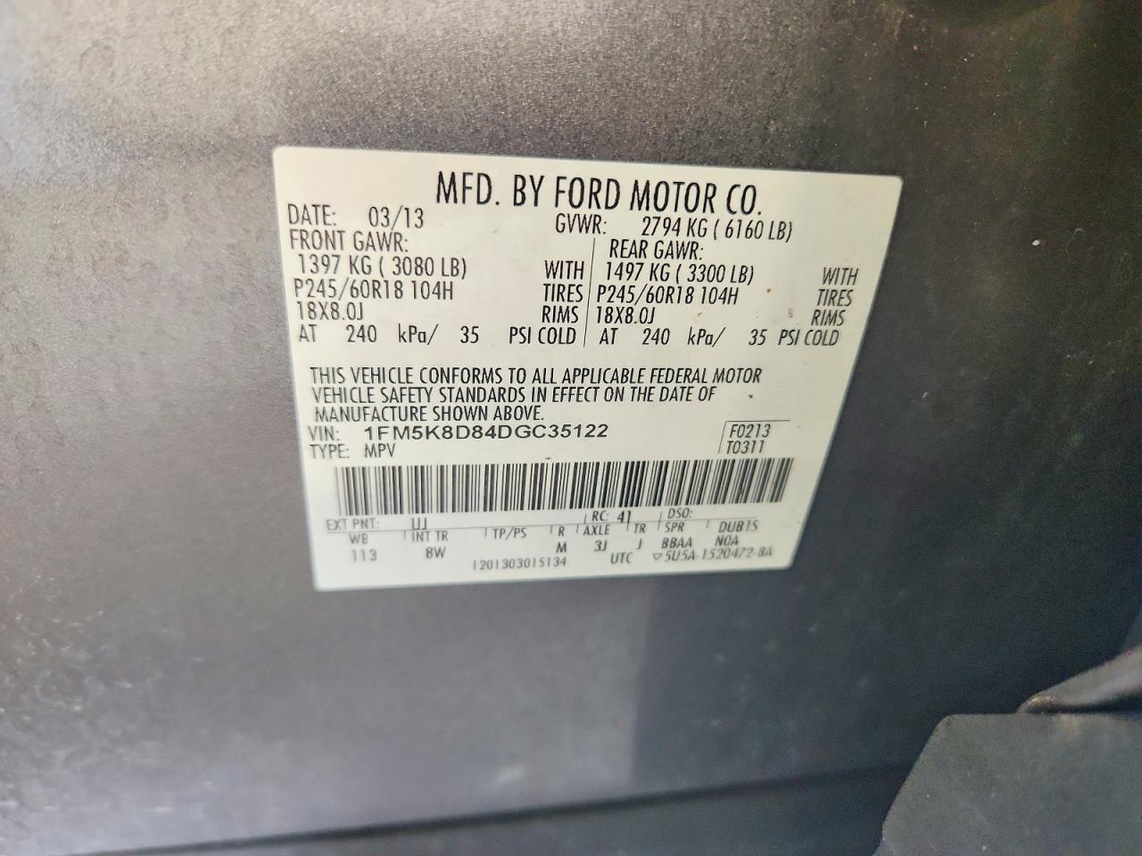 2013 Ford Explorer Xlt Gray vin: 1FM5K8D84DGC35122