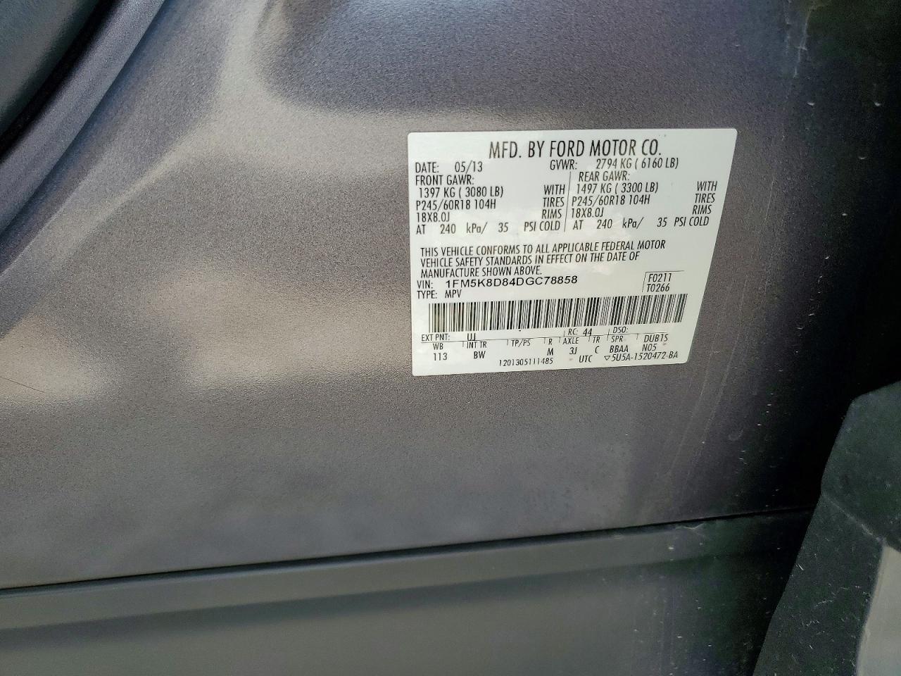 2013 Ford Explorer Xlt Gray vin: 1FM5K8D84DGC78858