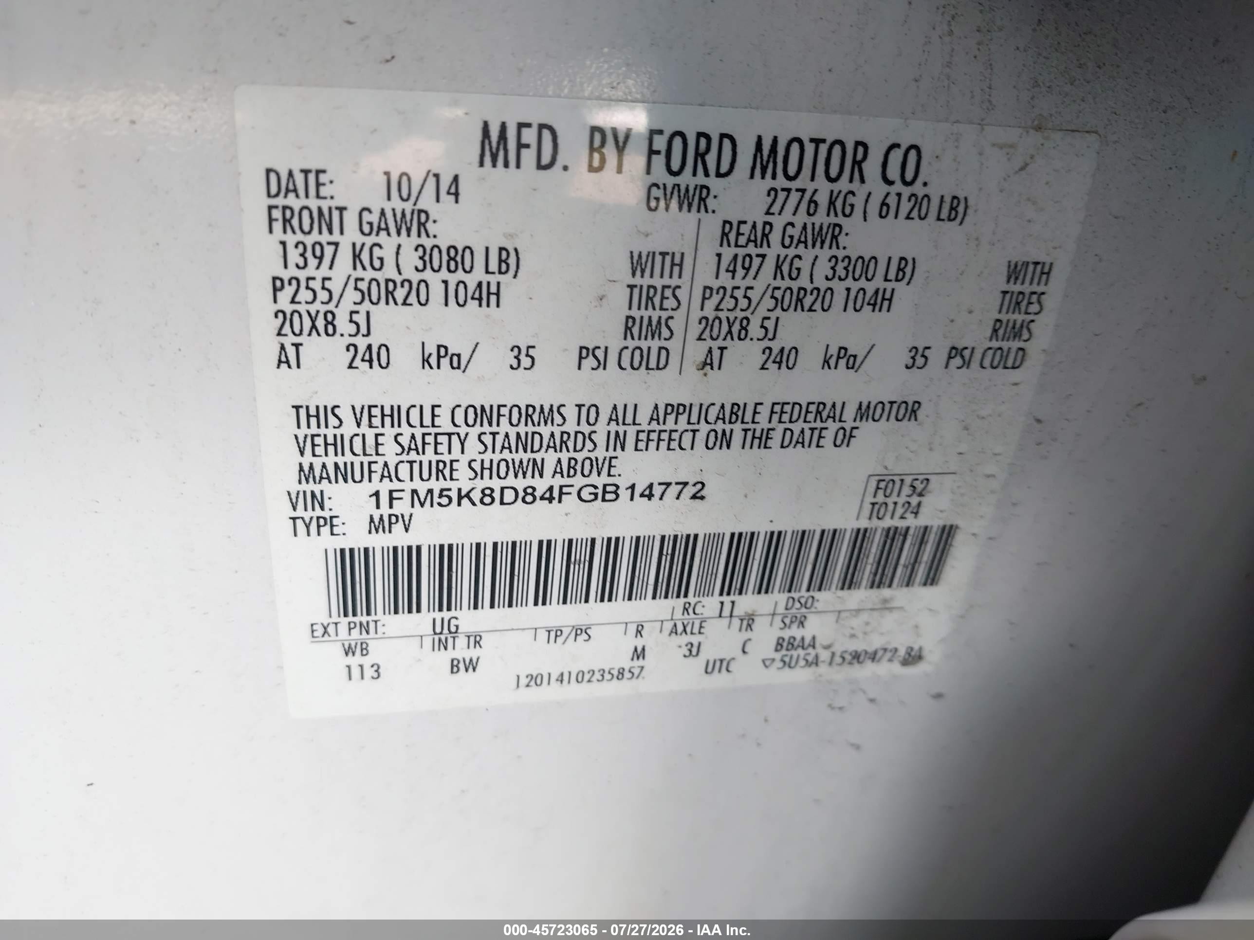 2015 Ford Explorer Xlt Белый vin: 1FM5K8D84FGB14772