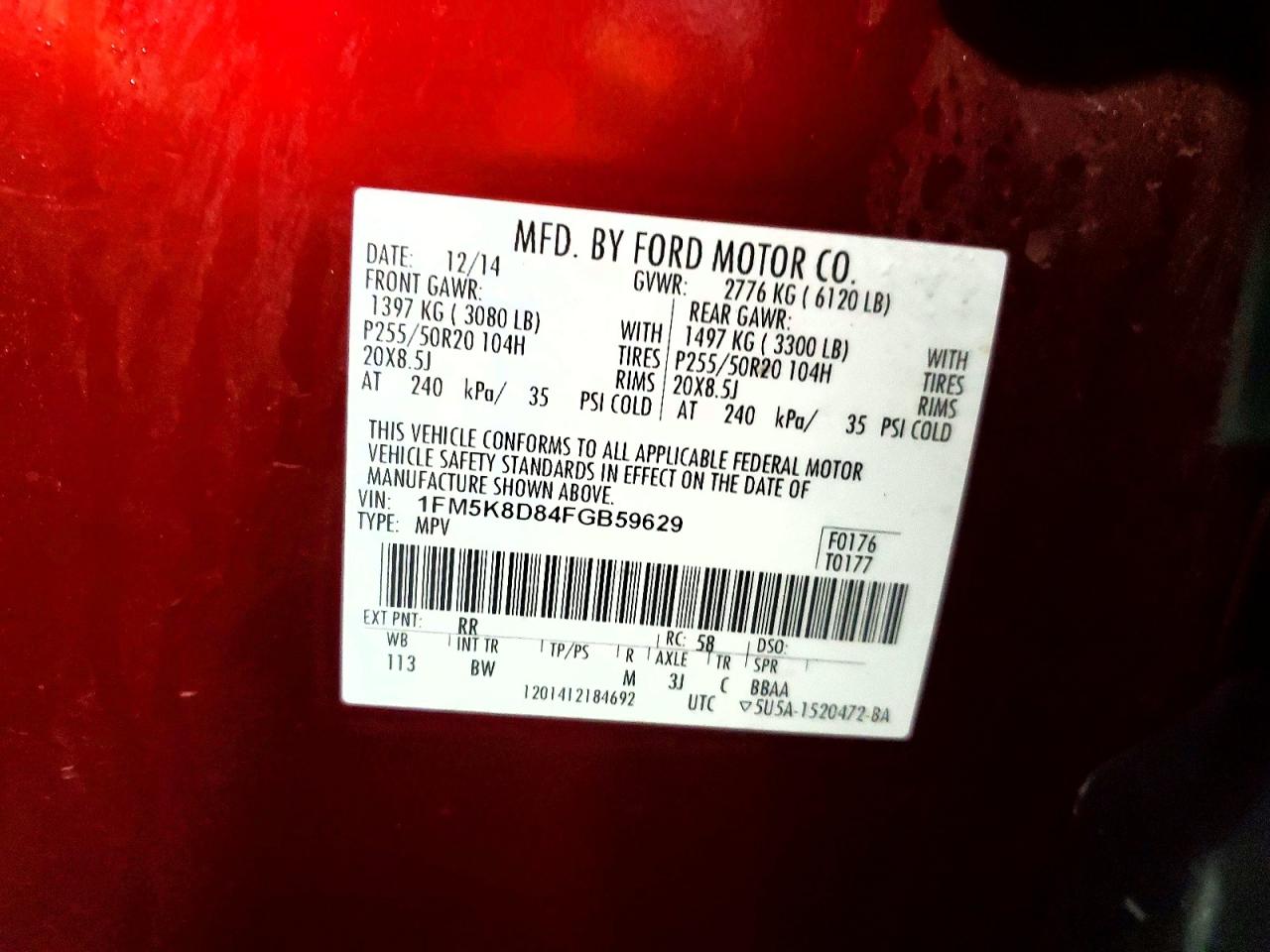 2015 Ford Explorer Xlt Red vin: 1FM5K8D84FGB59629