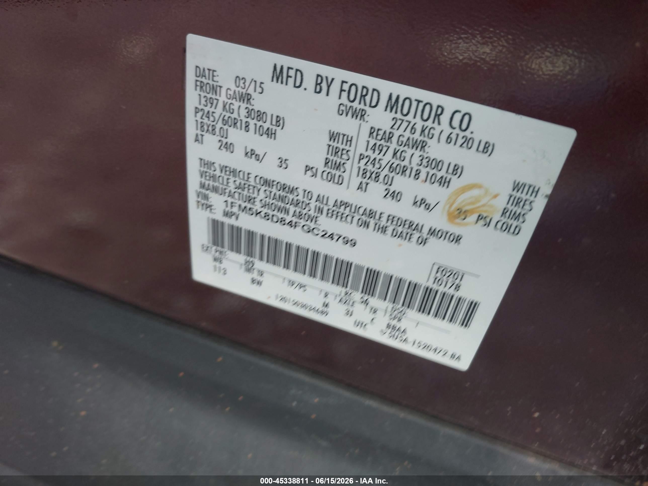 2015 Ford Explorer Xlt Burgundy vin: 1FM5K8D84FGC24799