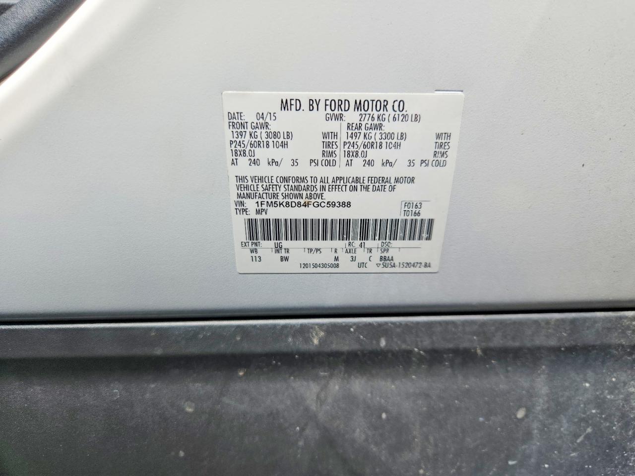 2015 Ford Explorer Xlt White vin: 1FM5K8D84FGC59388