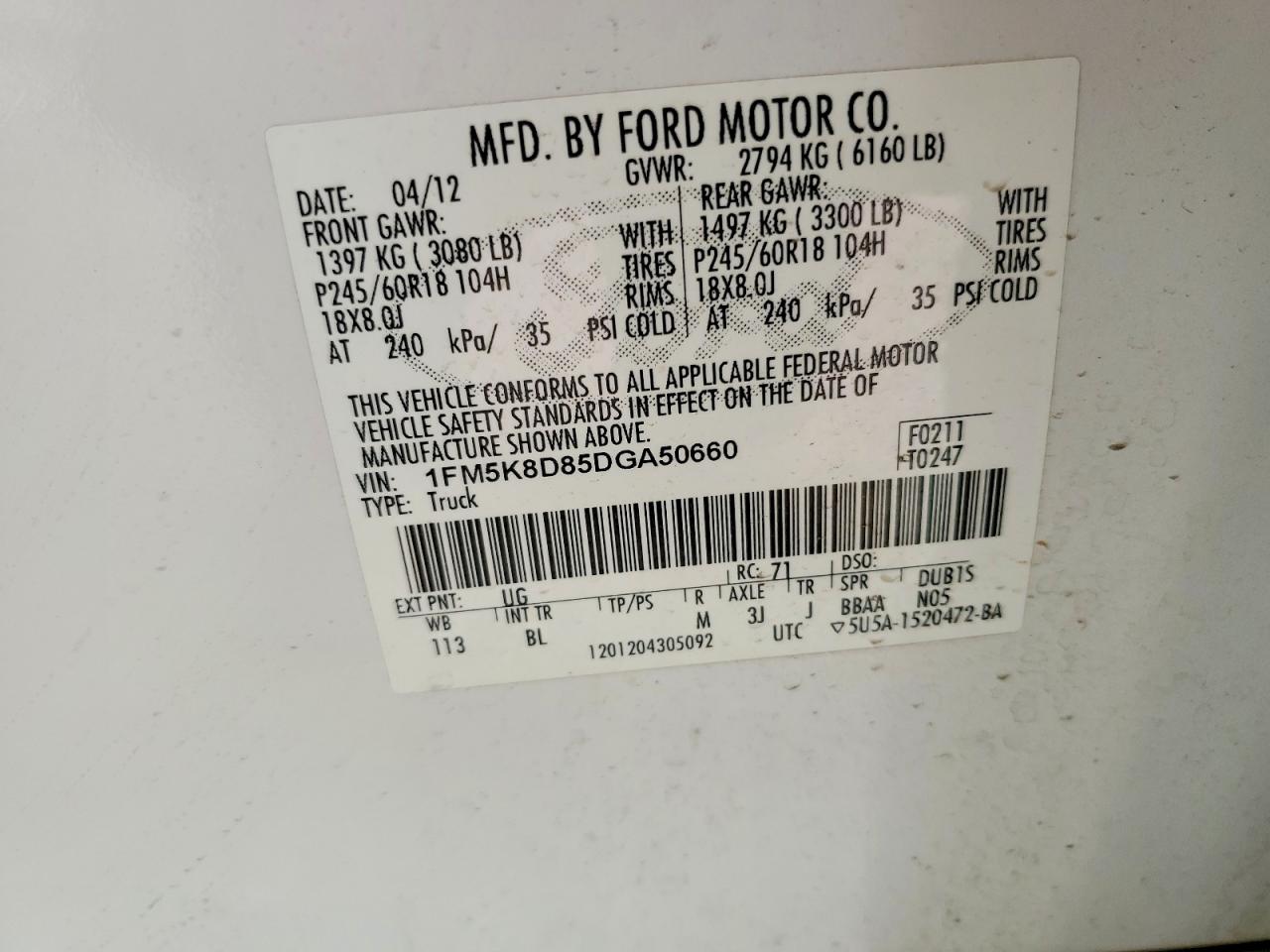 2013 Ford Explorer Xlt White vin: 1FM5K8D85DGA50660