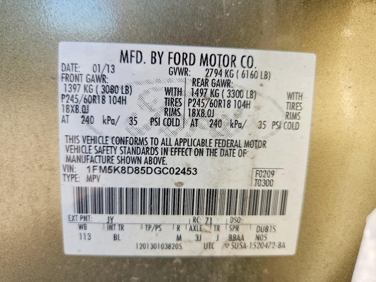 2013 Ford Explorer Xlt Green vin: 1FM5K8D85DGC02453