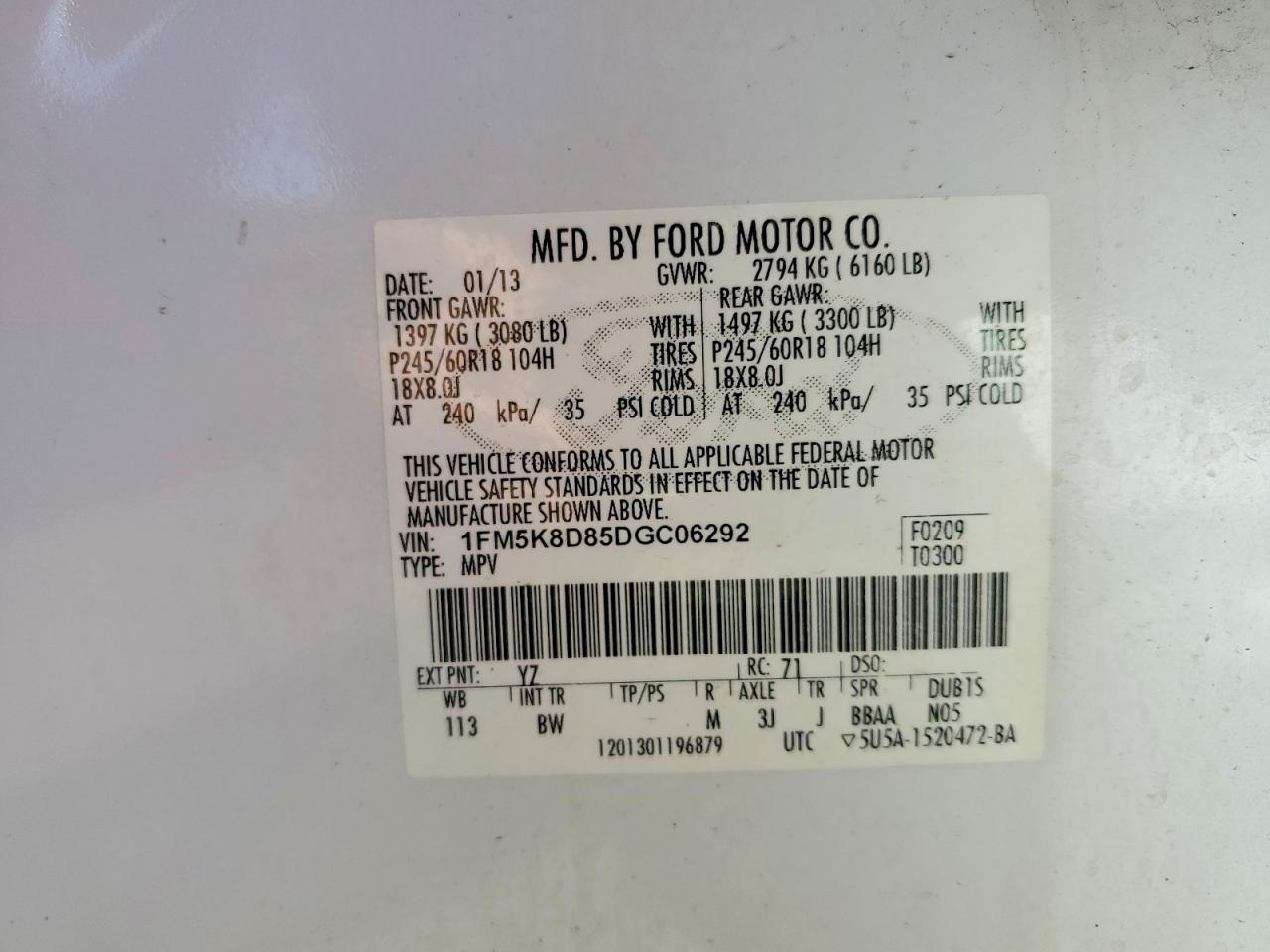 2013 Ford Explorer Xlt White vin: 1FM5K8D85DGC06292