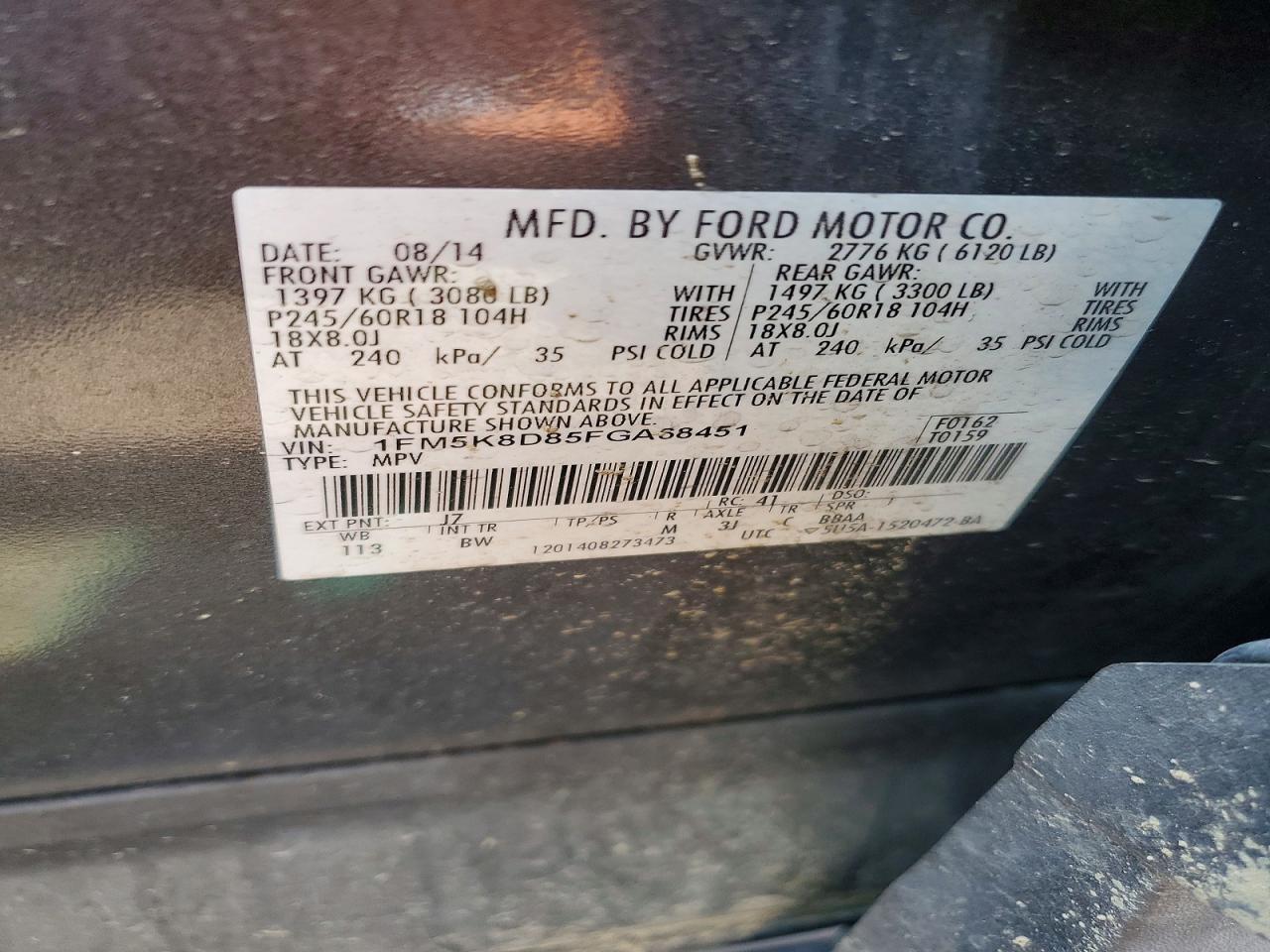 2015 Ford Explorer Xlt Угольный vin: 1FM5K8D85FGA68451