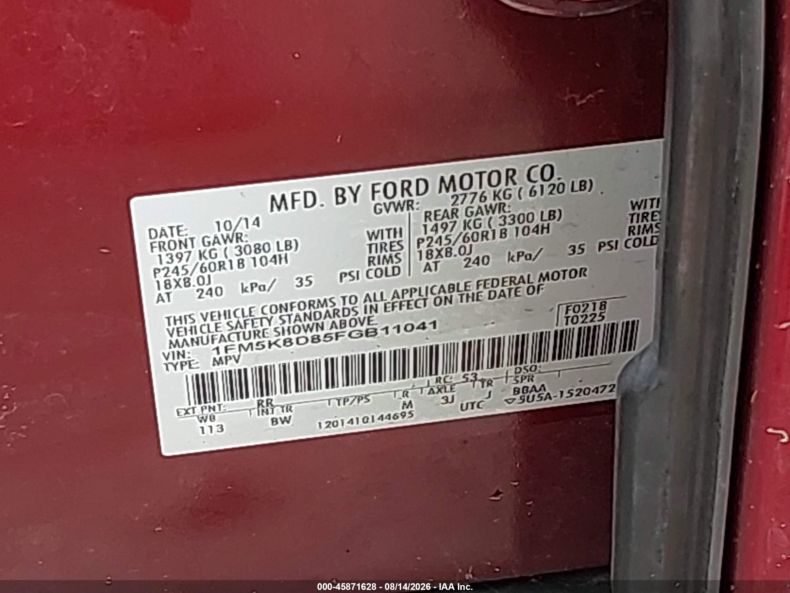 2015 Ford Explorer Xlt Red vin: 1FM5K8D85FGB11041