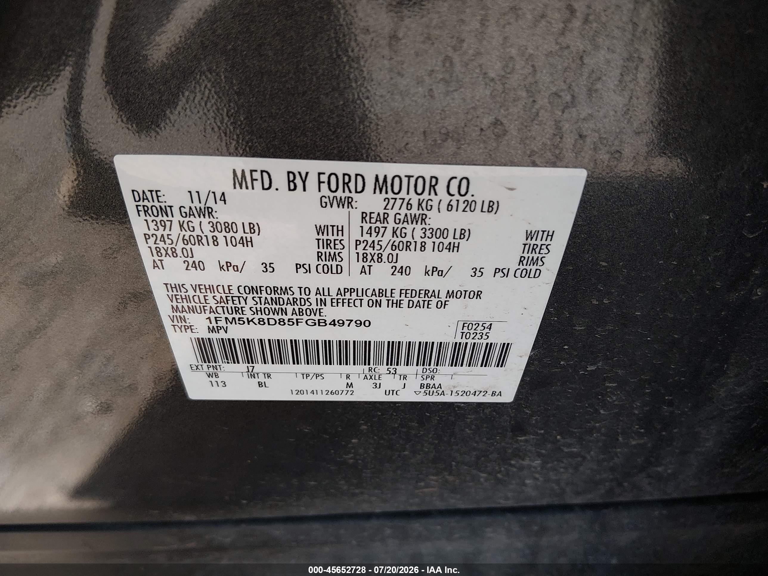 2015 Ford Explorer Xlt Gray vin: 1FM5K8D85FGB49790