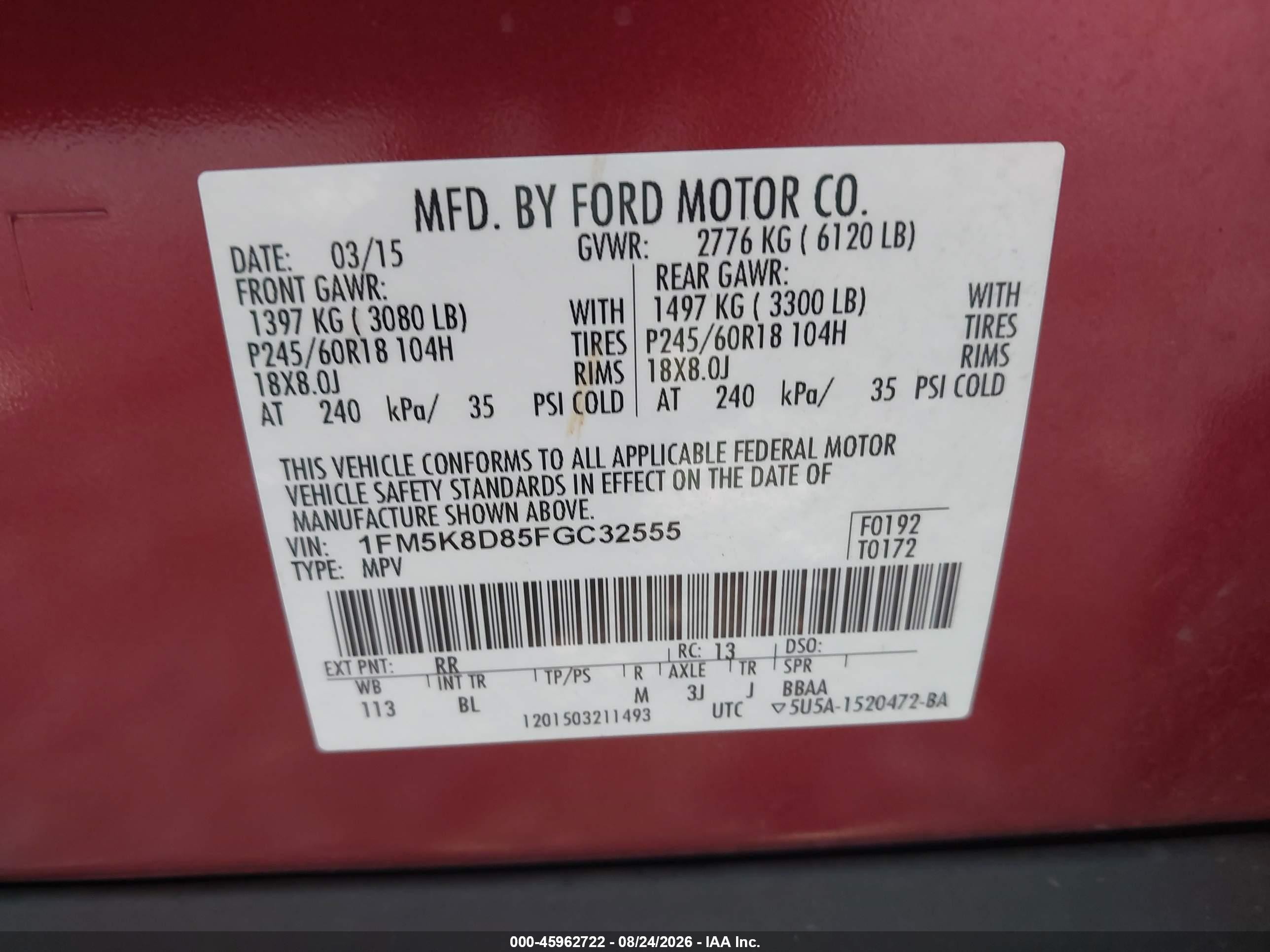 2015 Ford Explorer Xlt Red vin: 1FM5K8D85FGC32555