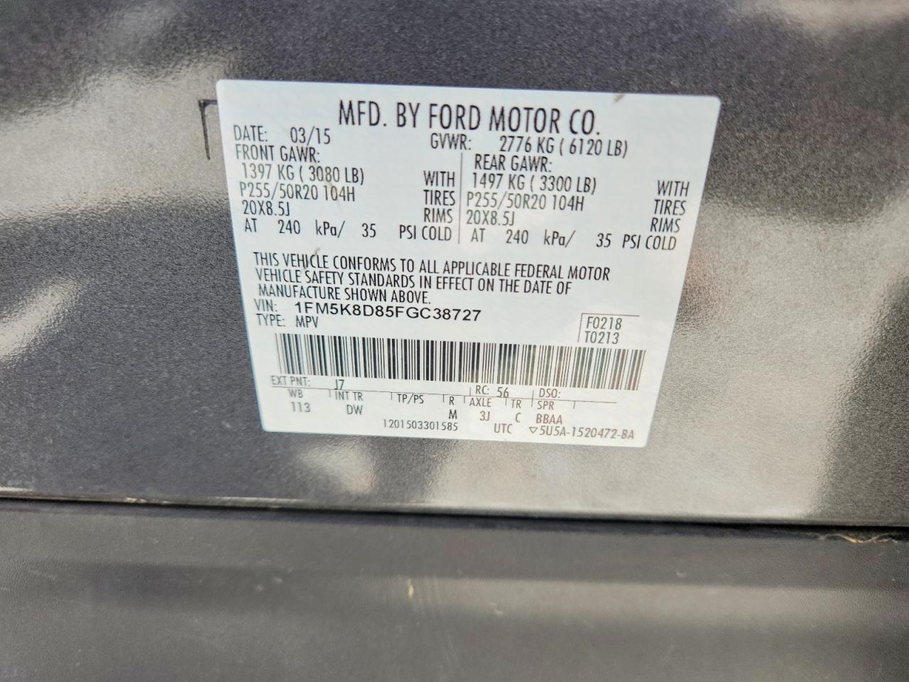 2015 Ford Explorer Xlt Gray vin: 1FM5K8D85FGC38727