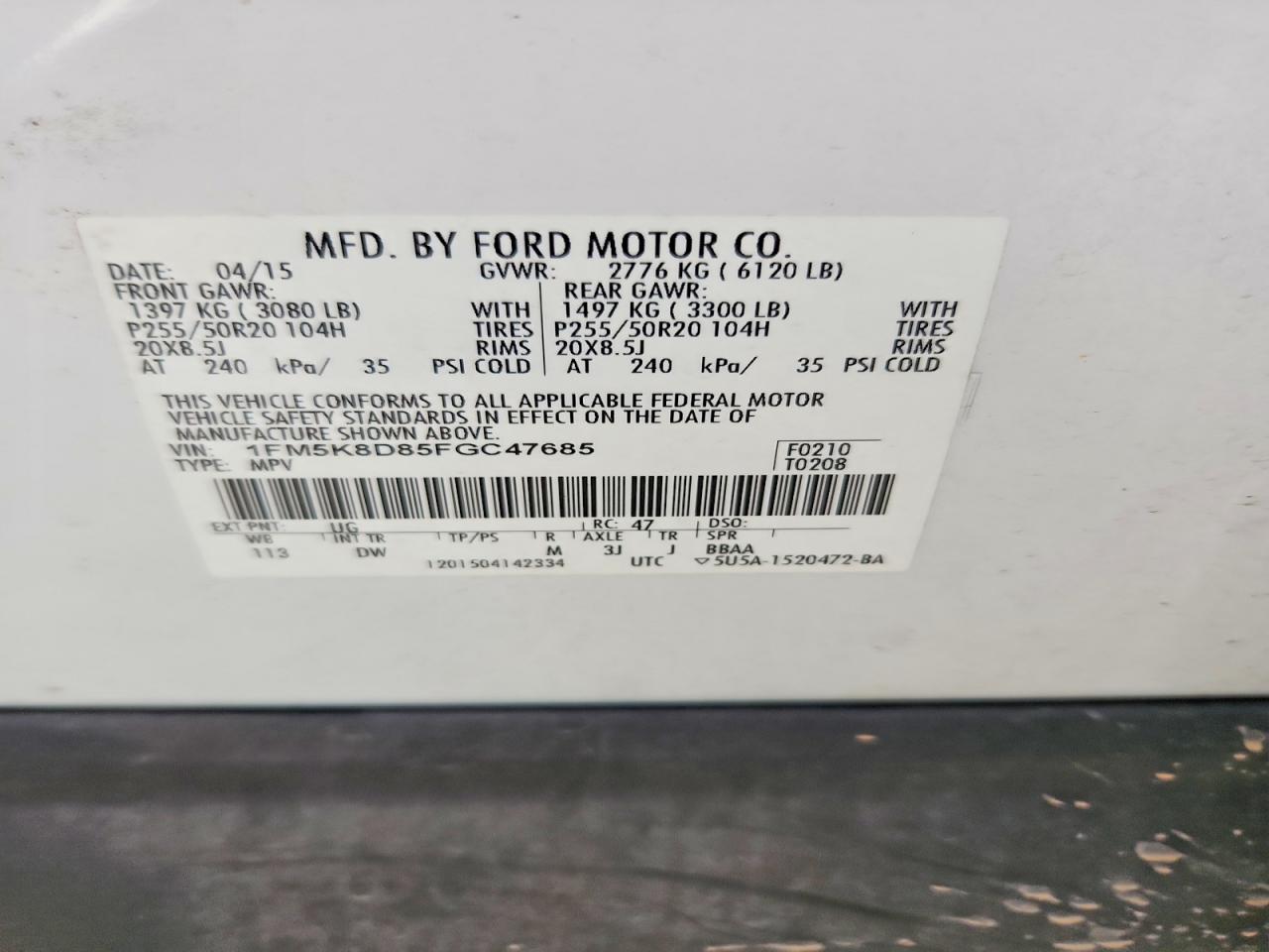 2015 Ford Explorer Xlt White vin: 1FM5K8D85FGC47685