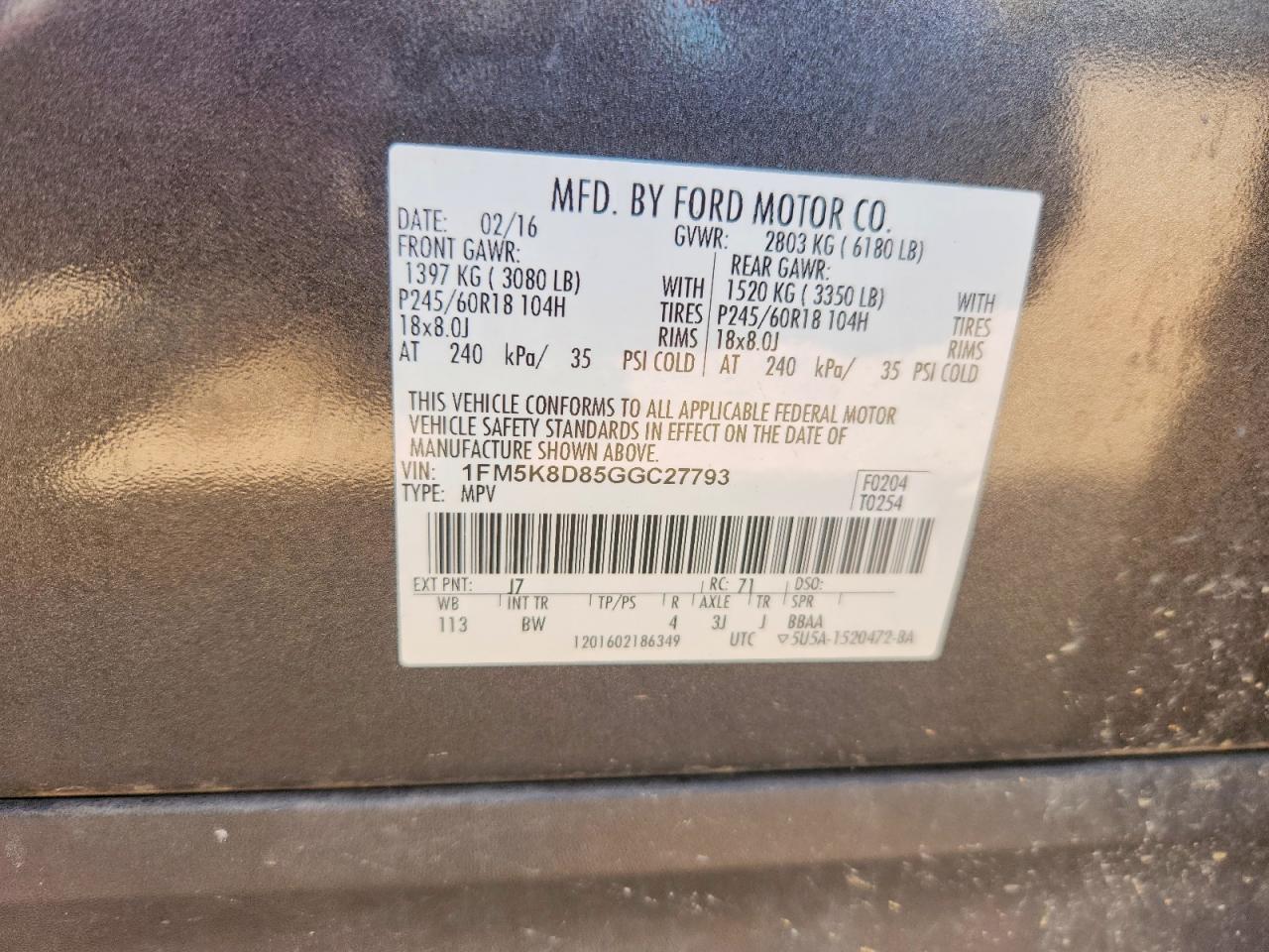 2016 Ford Explorer Xlt Серый vin: 1FM5K8D85GGC27793