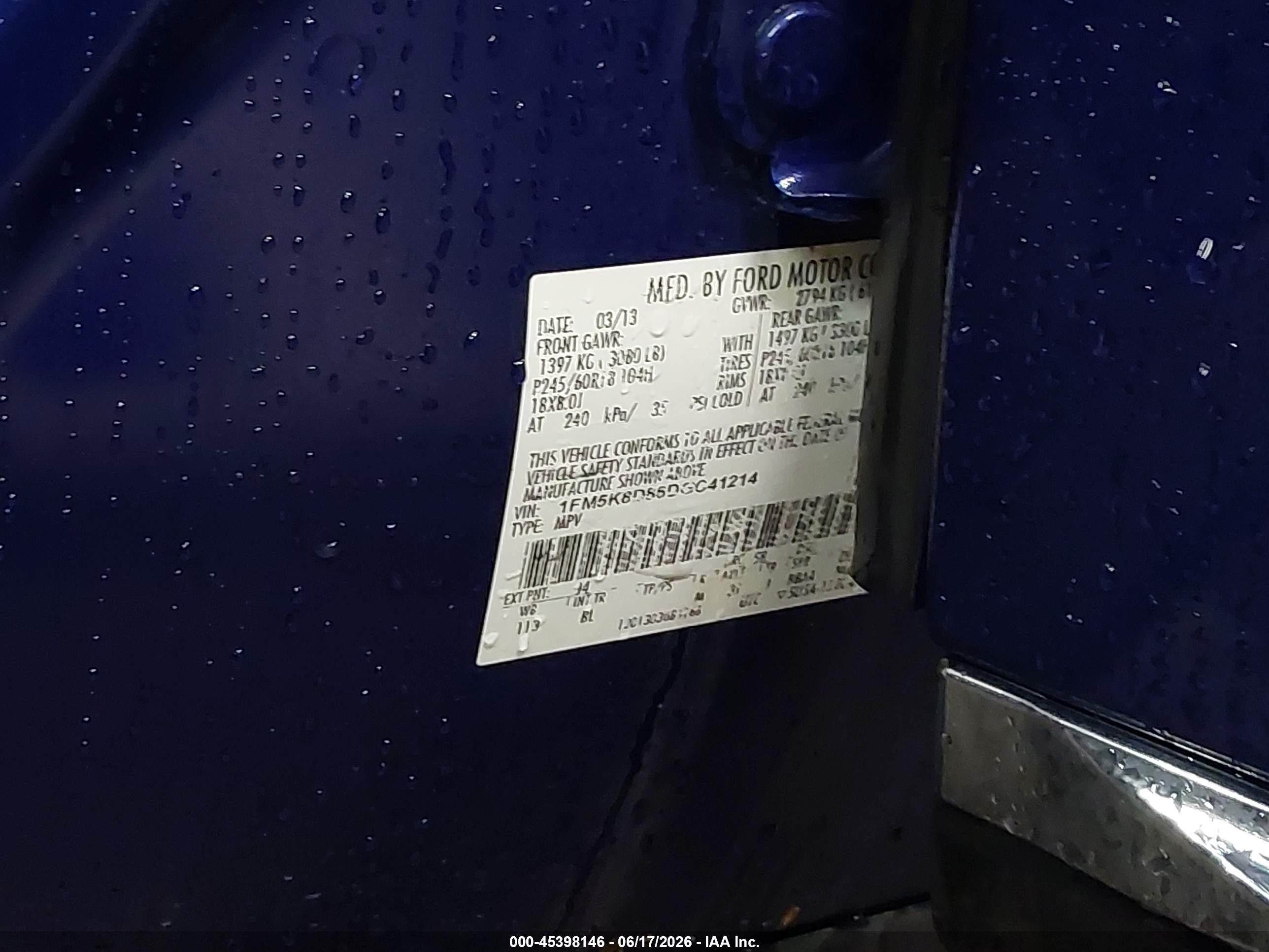 2013 Ford Explorer Xlt Blue vin: 1FM5K8D86DGC41214
