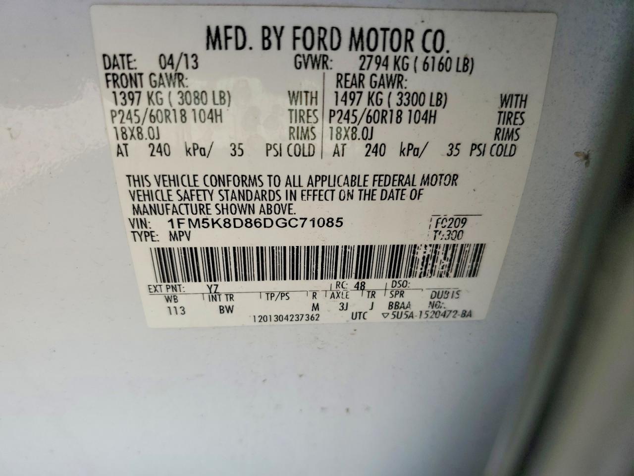2013 Ford Explorer Xlt White vin: 1FM5K8D86DGC71085