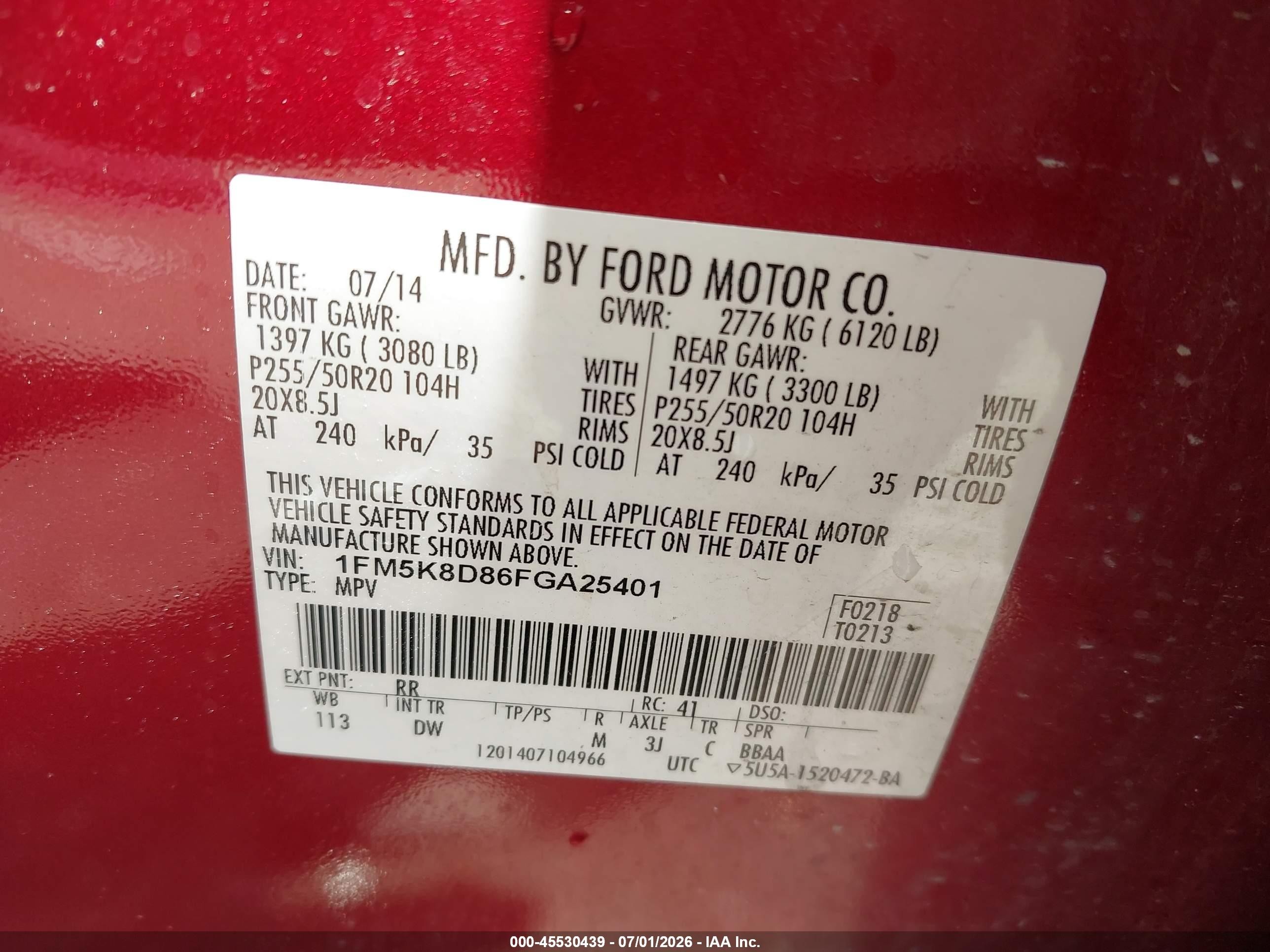 2015 Ford Explorer Xlt Red vin: 1FM5K8D86FGA25401