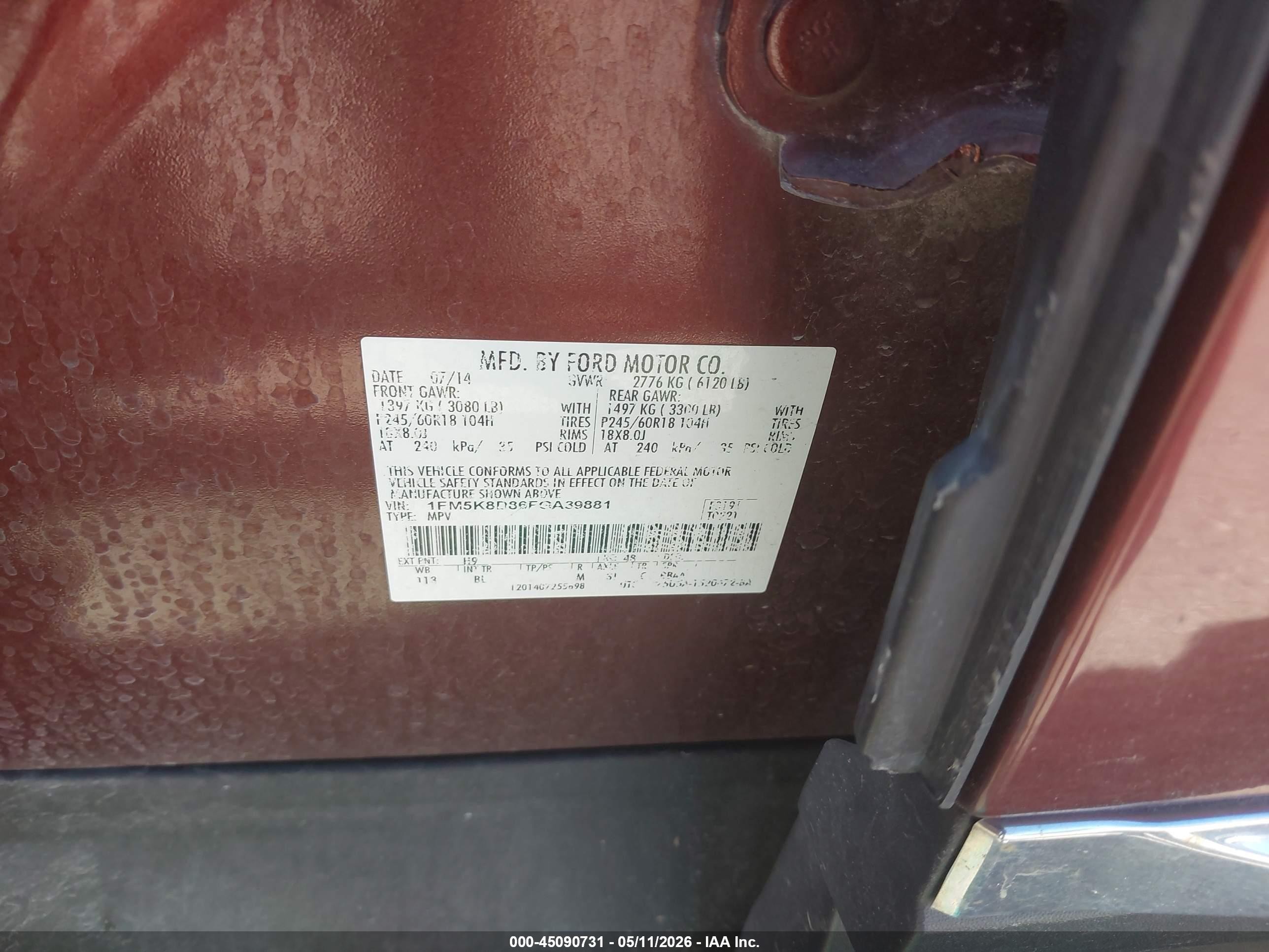 2015 Ford Explorer Xlt Burgundy vin: 1FM5K8D86FGA39881