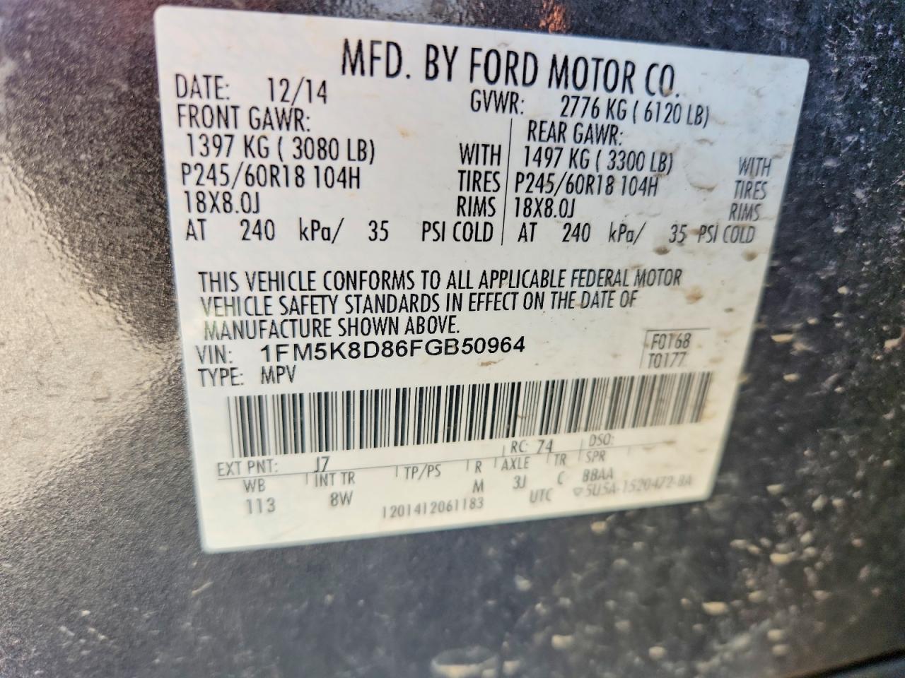 2015 Ford Explorer Xlt Gray vin: 1FM5K8D86FGB50964