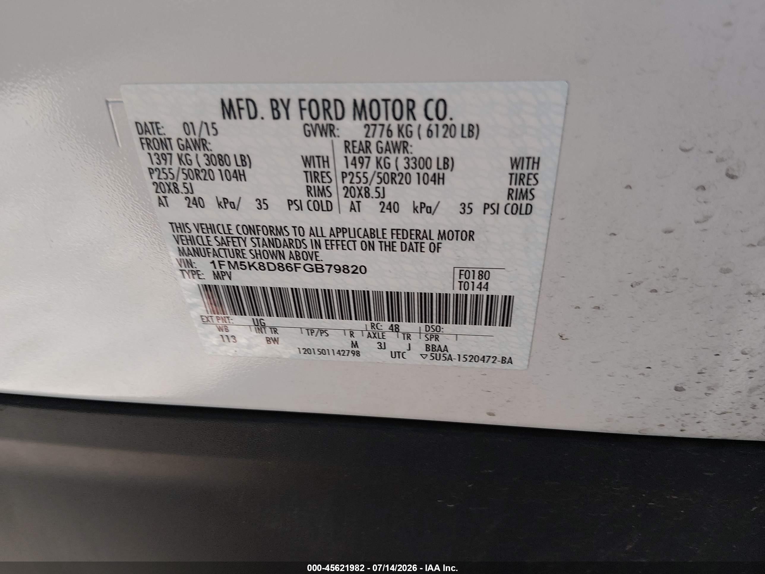 2015 Ford Explorer Xlt White vin: 1FM5K8D86FGB79820