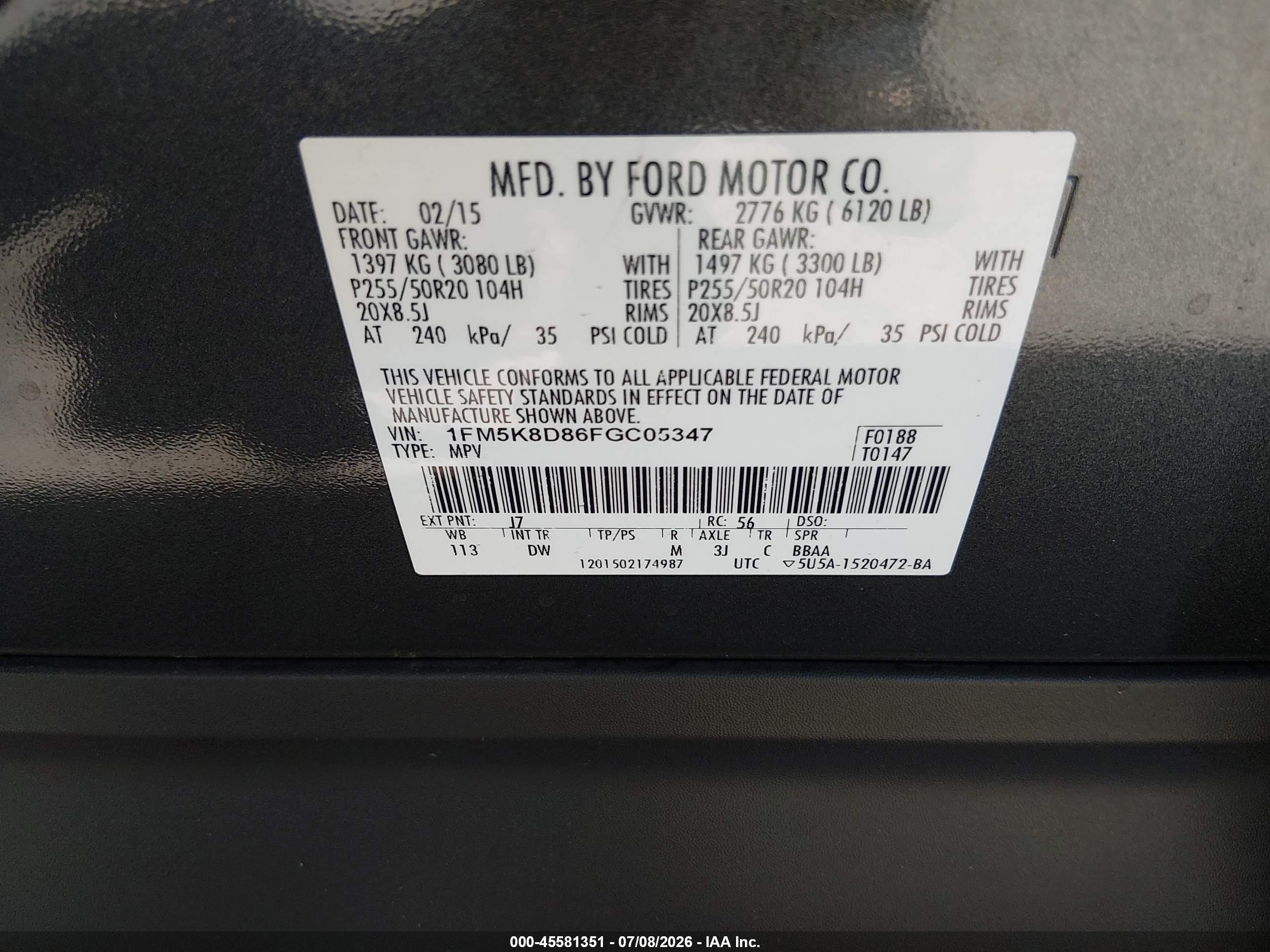2015 Ford Explorer Xlt Gray vin: 1FM5K8D86FGC05347