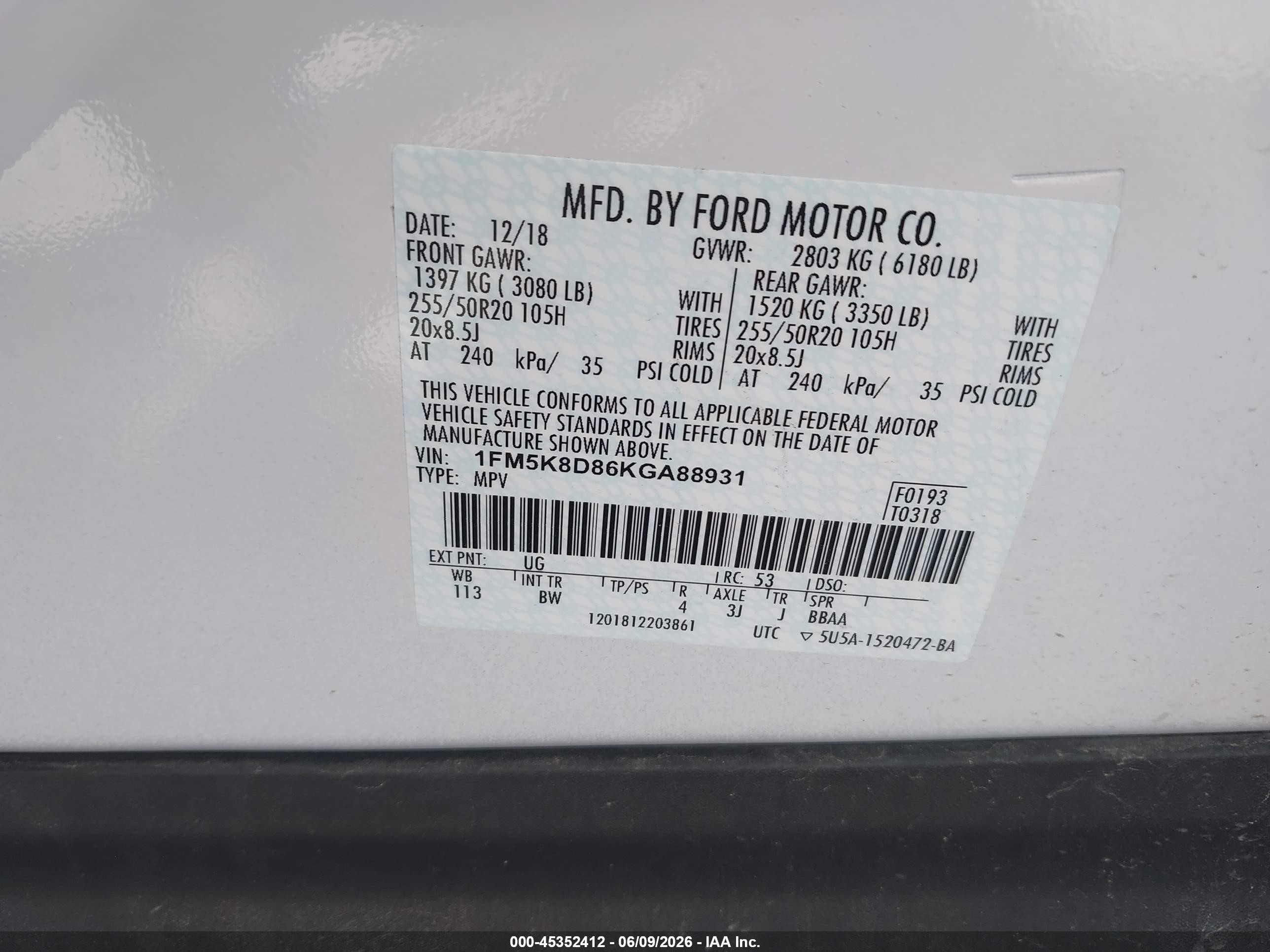 2019 Ford Explorer Xlt White vin: 1FM5K8D86KGA88931
