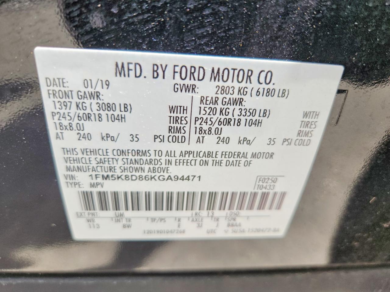 2019 Ford Explorer Xlt Черный vin: 1FM5K8D86KGA94471
