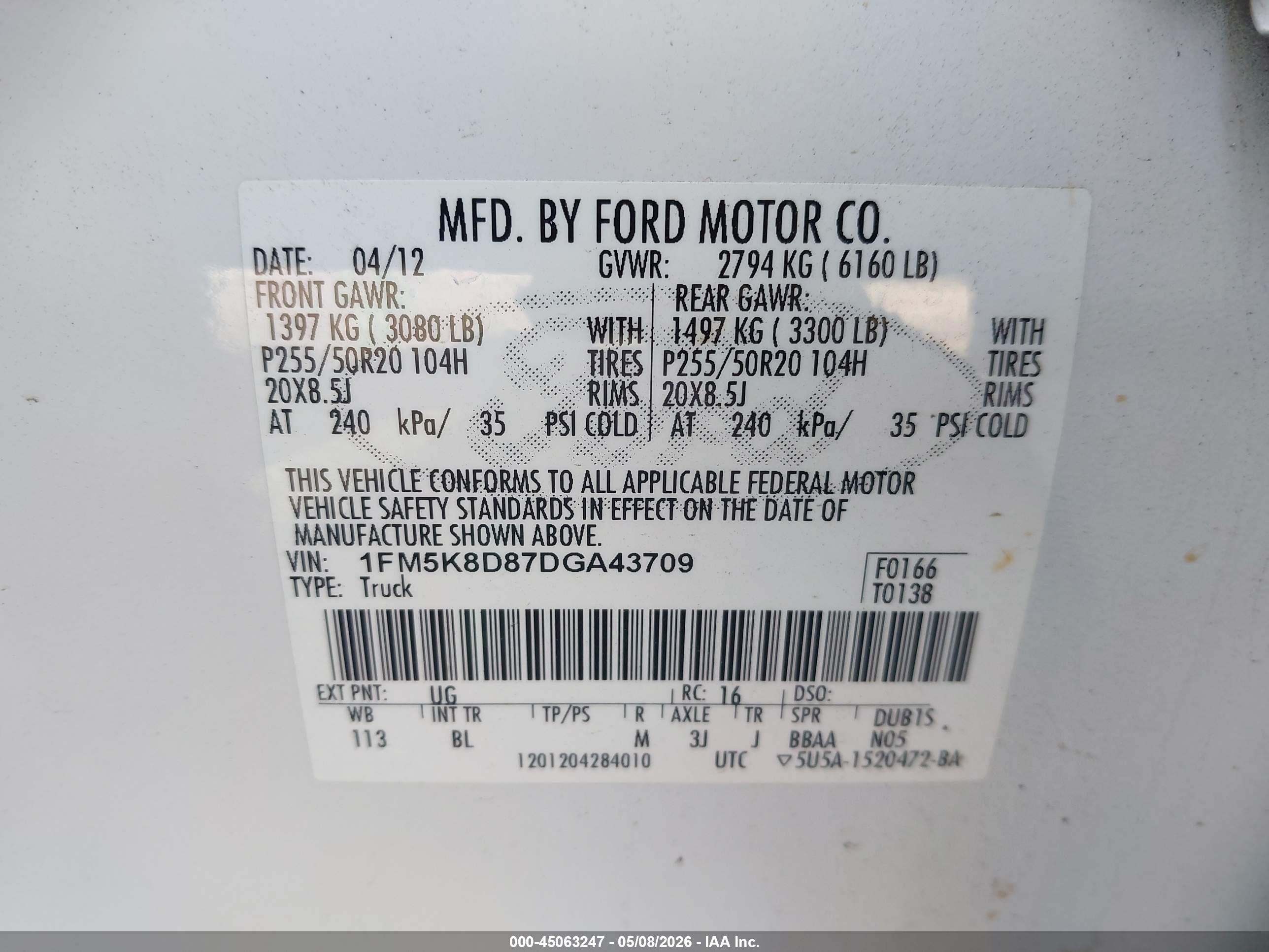 2013 Ford Explorer Xlt White vin: 1FM5K8D87DGA43709