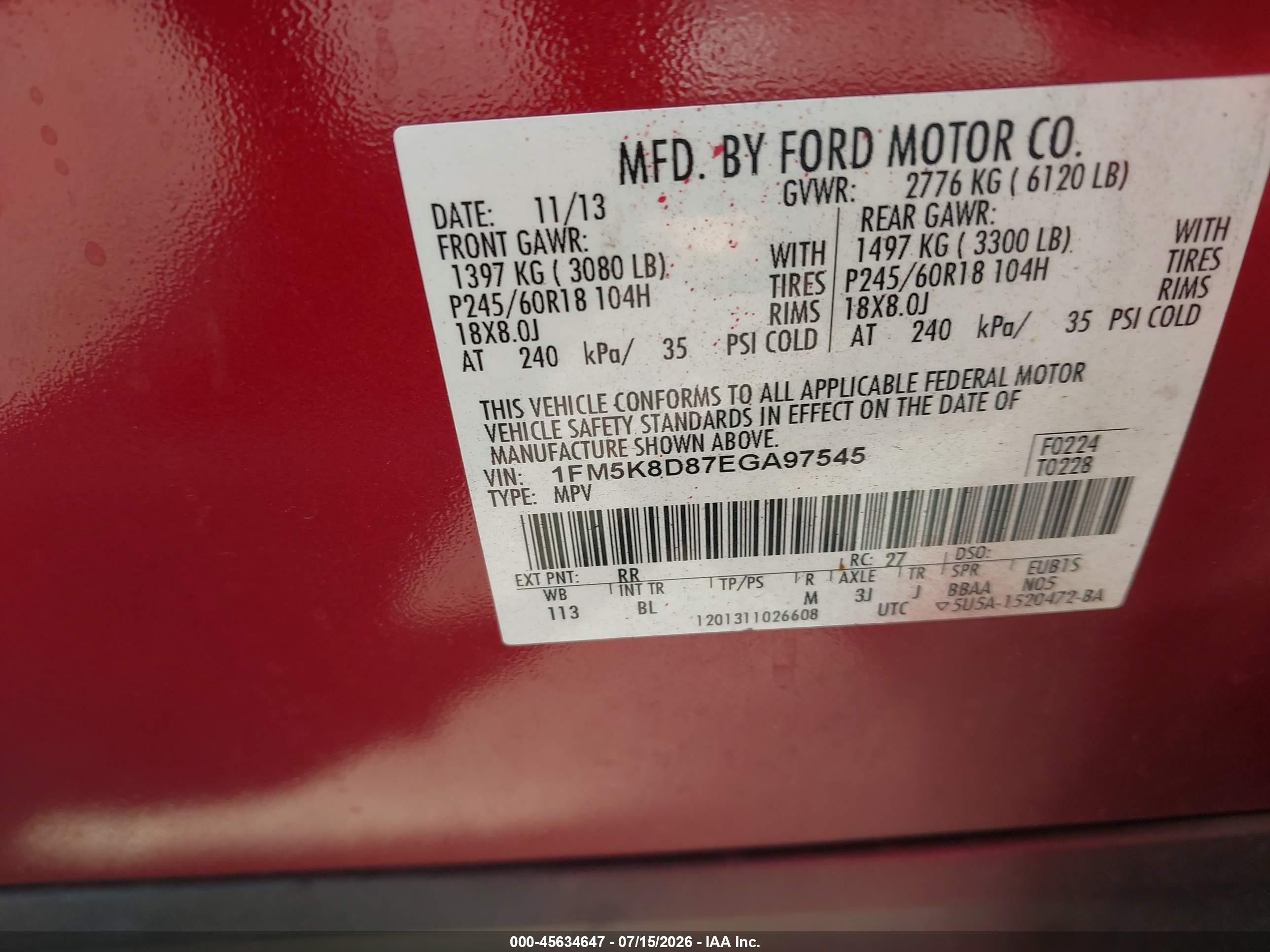 2014 Ford Explorer Xlt Красный vin: 1FM5K8D87EGA97545