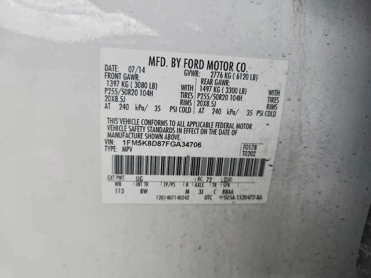 2015 Ford Explorer Xlt White vin: 1FM5K8D87FGA34706