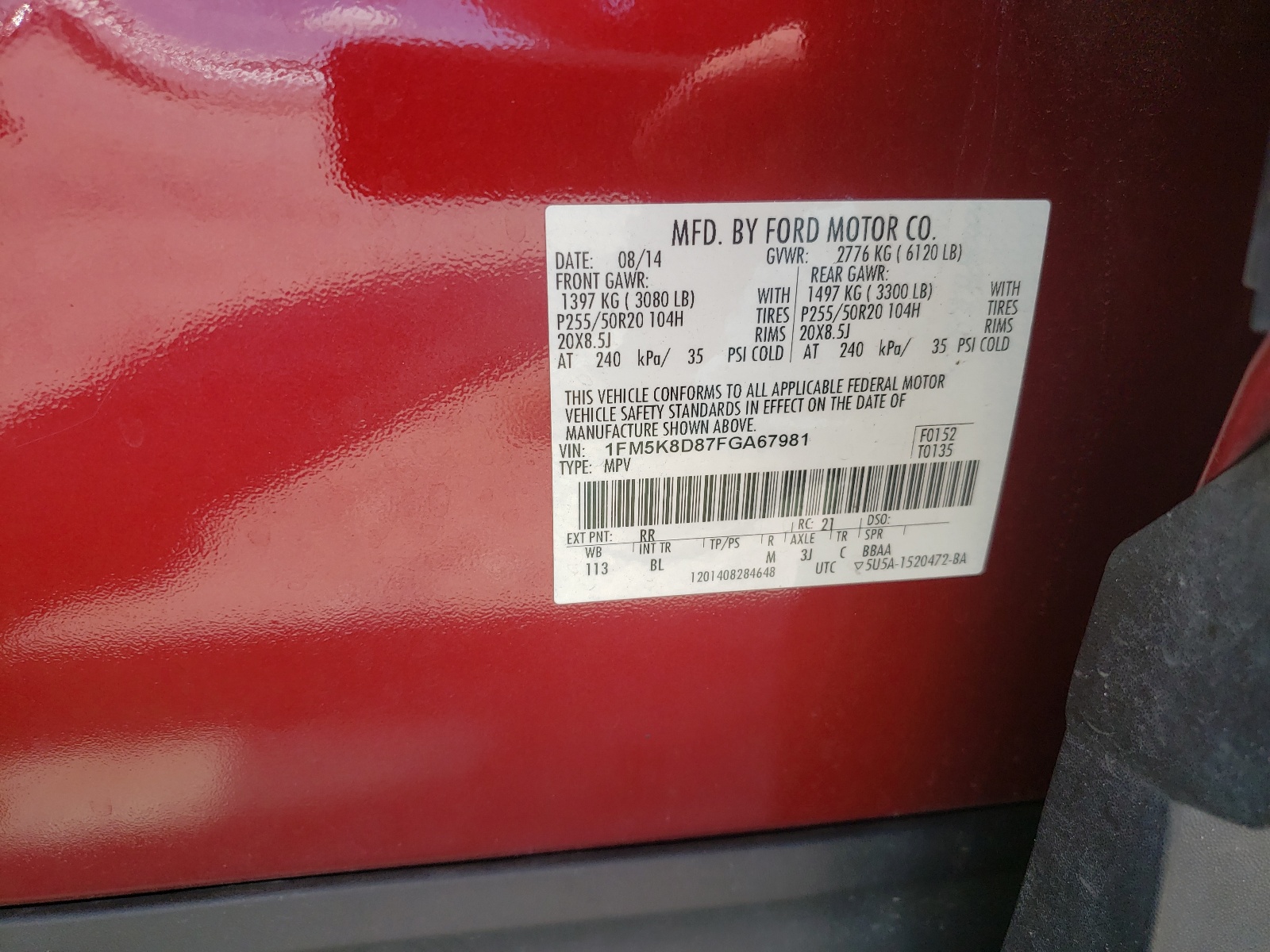2015 Ford Explorer Xlt Burgundy vin: 1FM5K8D87FGA67981