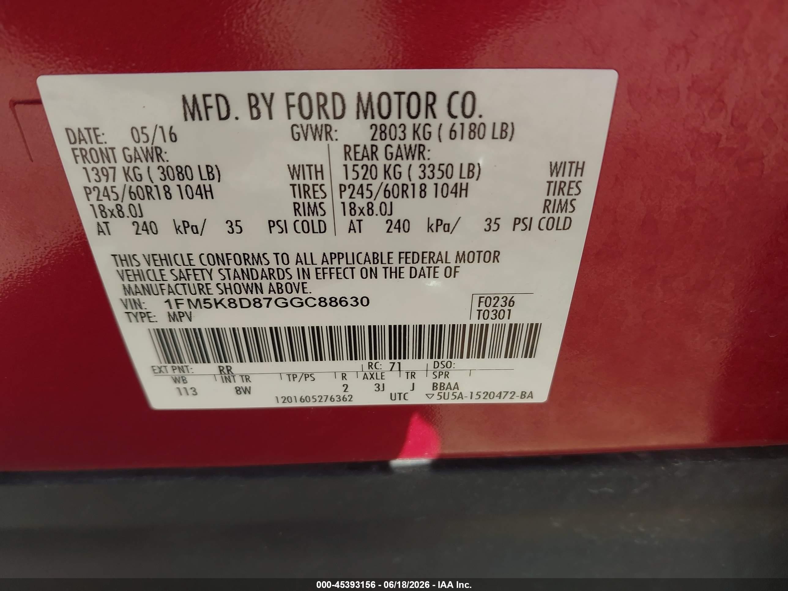 2016 Ford Explorer Xlt Red vin: 1FM5K8D87GGC88630