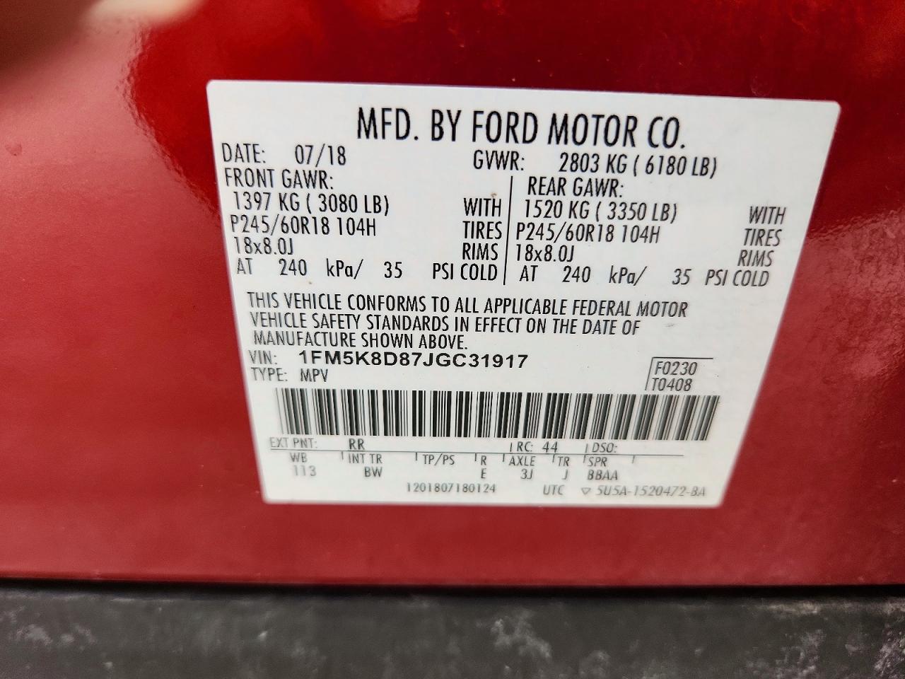 2018 Ford Explorer Xlt Red vin: 1FM5K8D87JGC31917