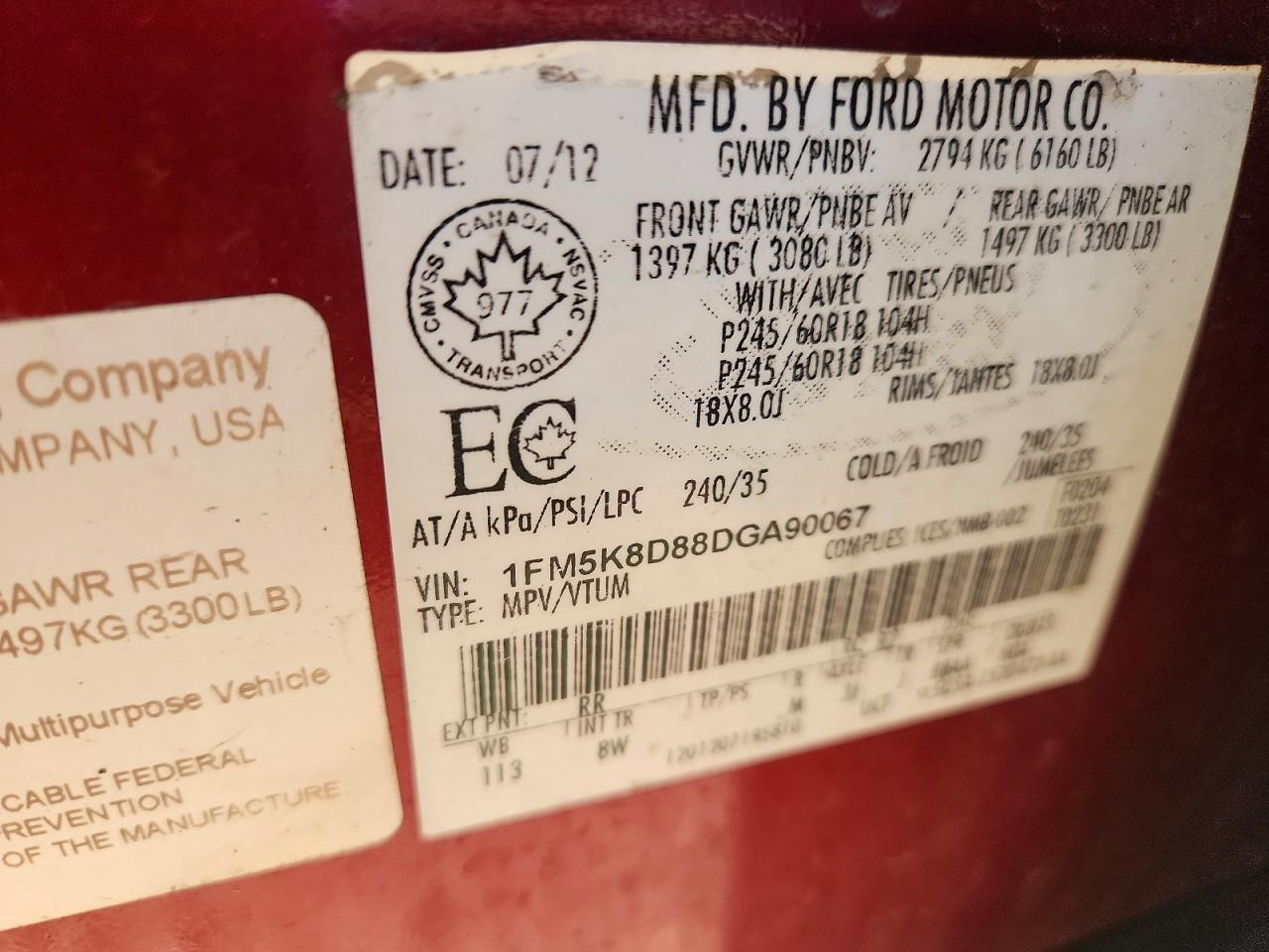 2013 Ford Explorer Xlt Red vin: 1FM5K8D88DGA90067