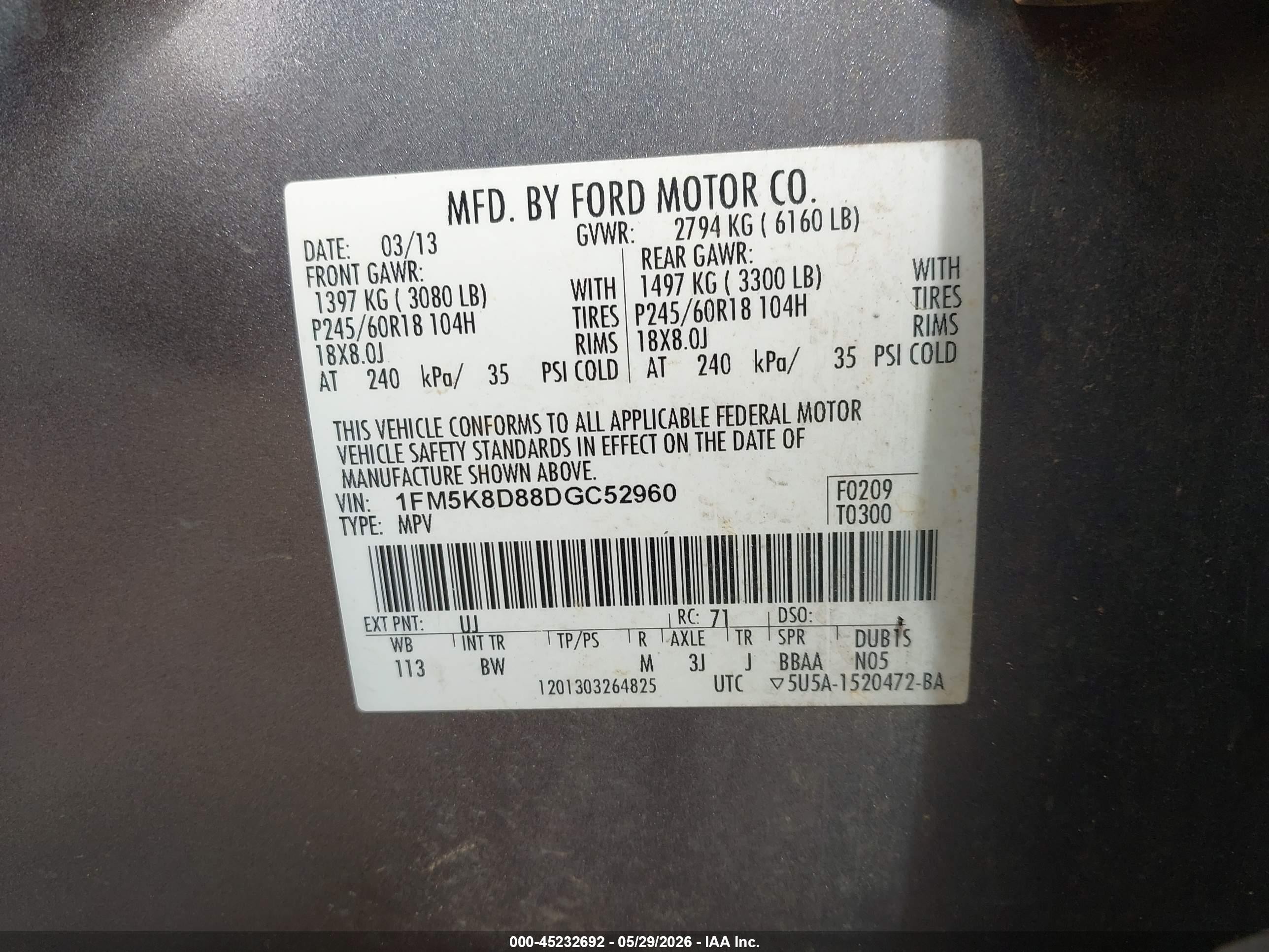 2013 Ford Explorer Xlt Gray vin: 1FM5K8D88DGC52960