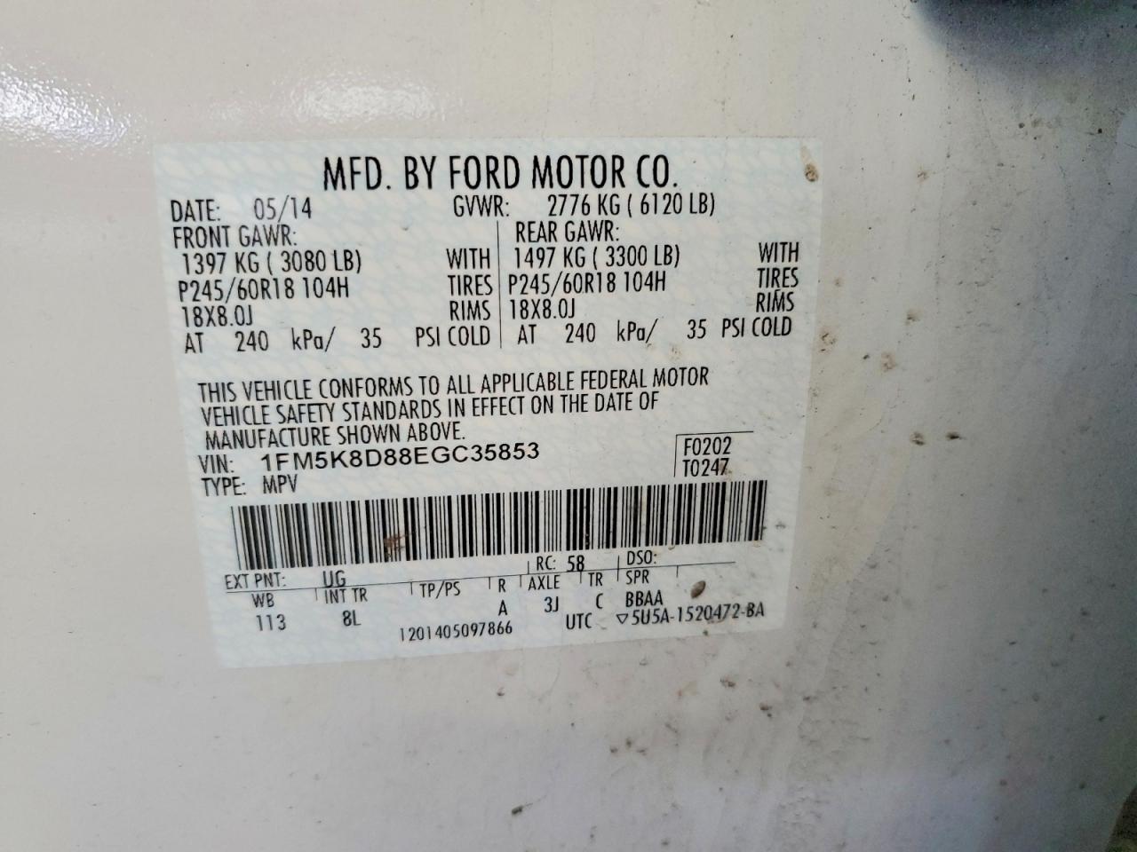 2014 Ford Explorer Xlt White vin: 1FM5K8D88EGC35853