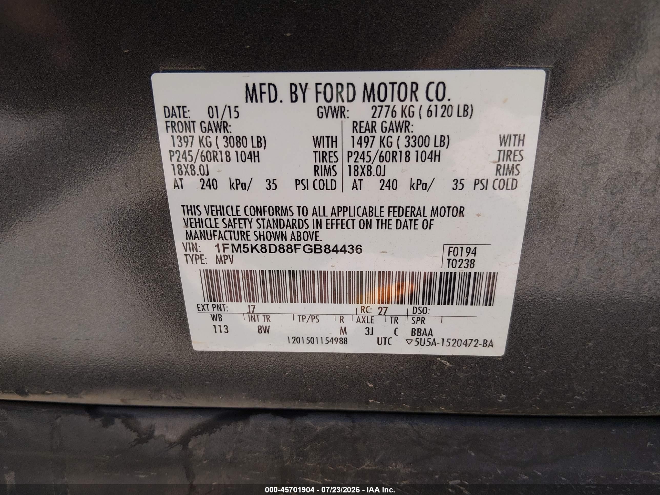 2015 Ford Explorer Xlt Серый vin: 1FM5K8D88FGB84436