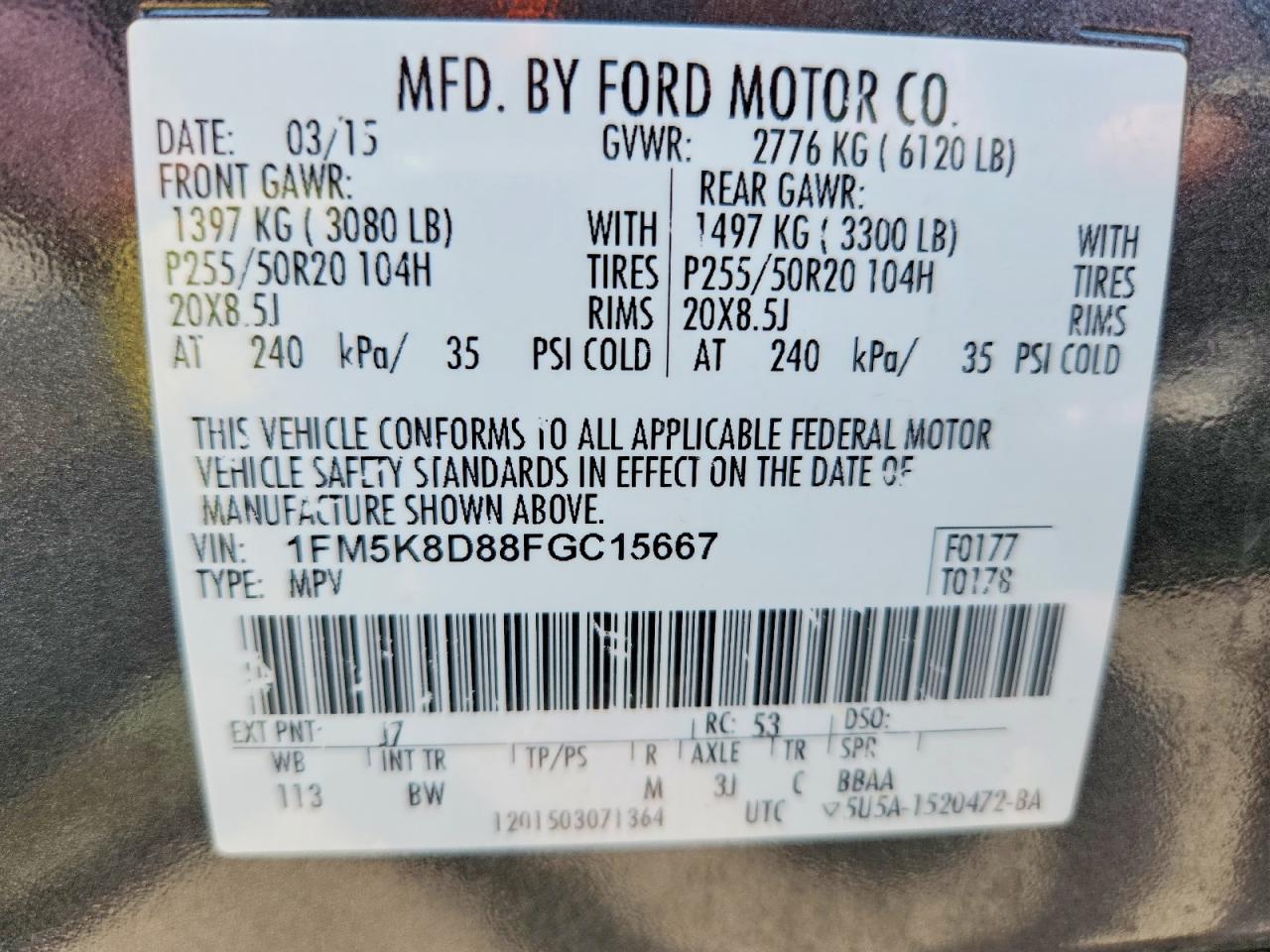 2015 Ford Explorer Xlt Gray vin: 1FM5K8D88FGC15667