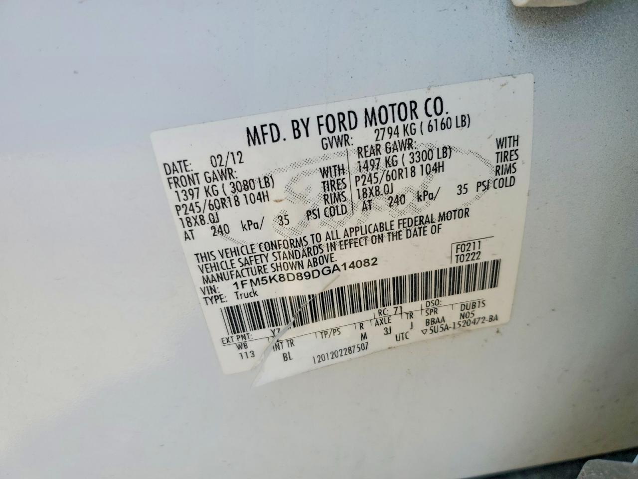 2013 Ford Explorer White vin: 1FM5K8D89DGA14082