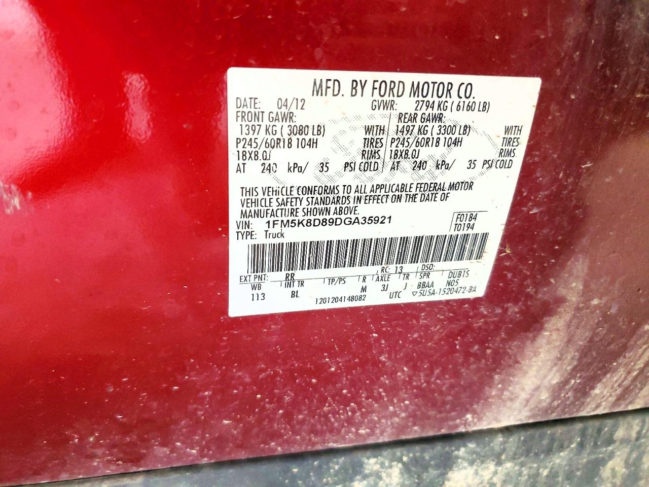 2013 Ford Explorer Xlt Red vin: 1FM5K8D89DGA35921