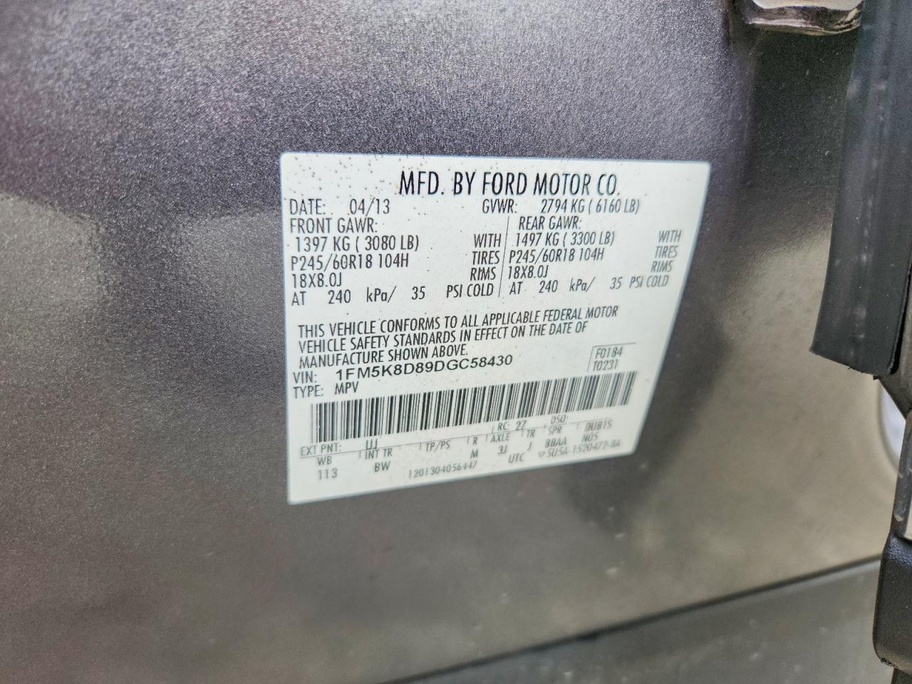 2013 Ford Explorer Xlt Gray vin: 1FM5K8D89DGC58430